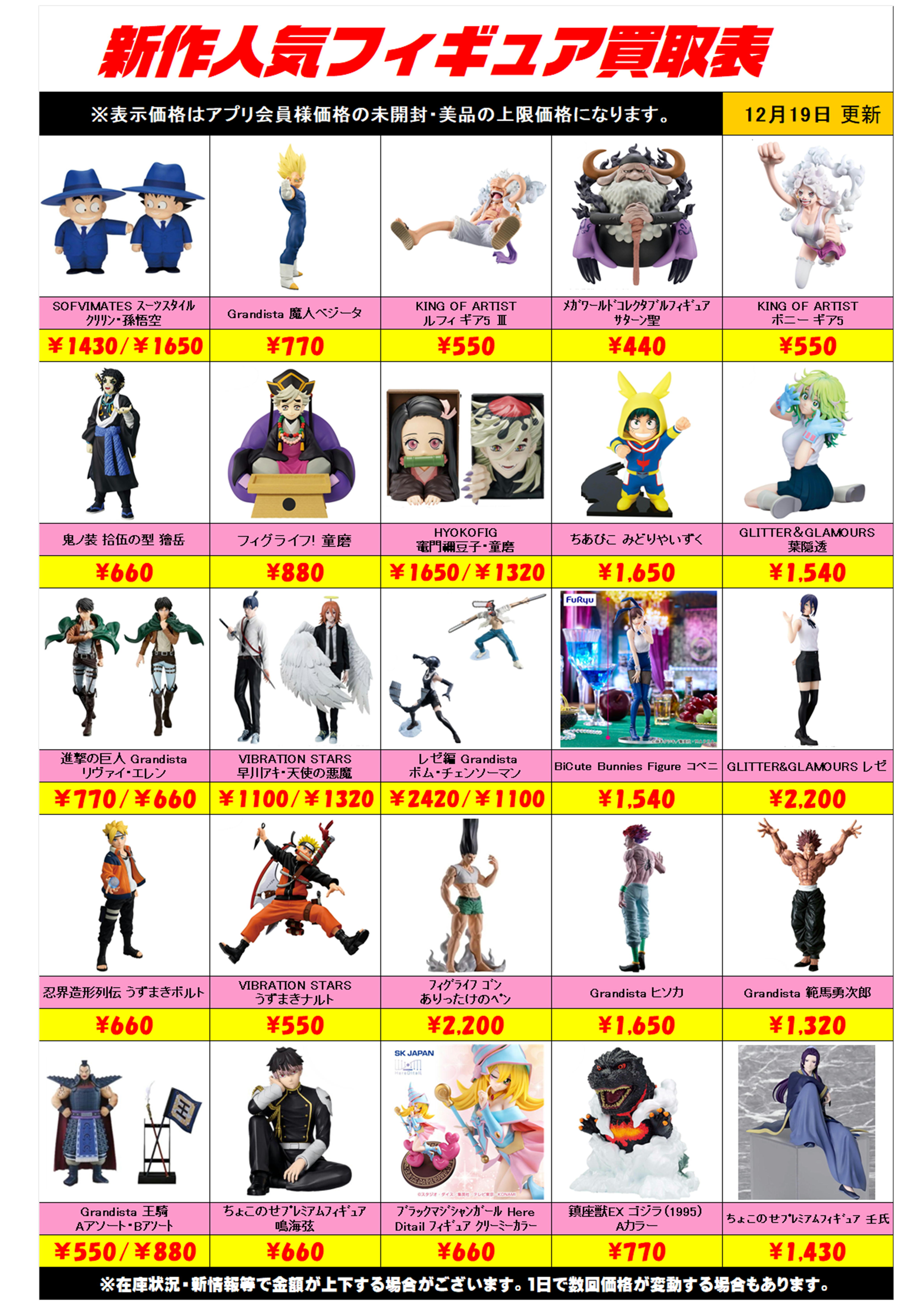 新作プライズフィギュア買取リスト更新しました！ 12/19～ プラス