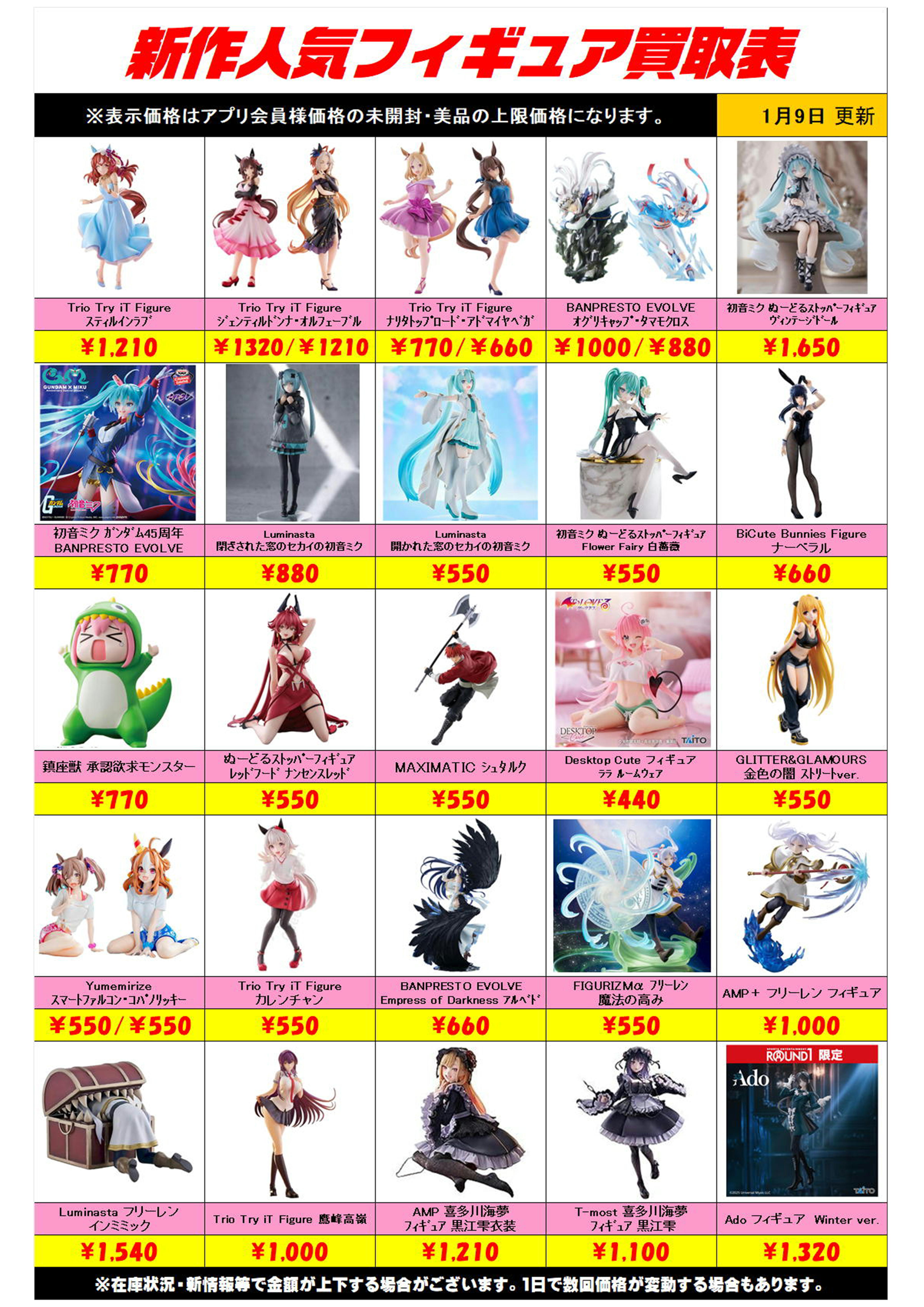 新作プライズフィギュア買取リスト更新しました！ 1/9～ プラスアップ 