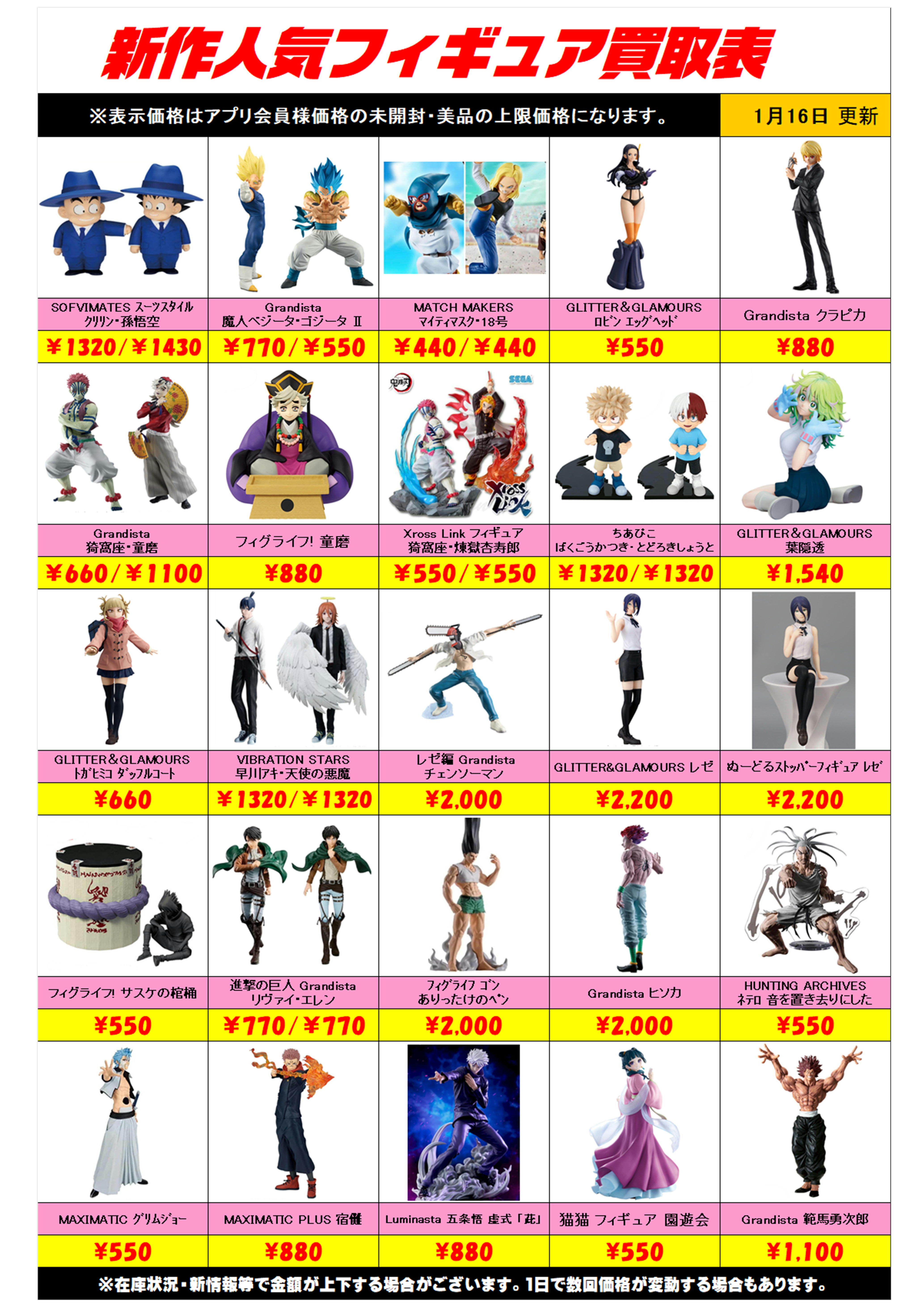 新作プライズフィギュア買取リスト更新しました！ 1/16～ プラスアップ 