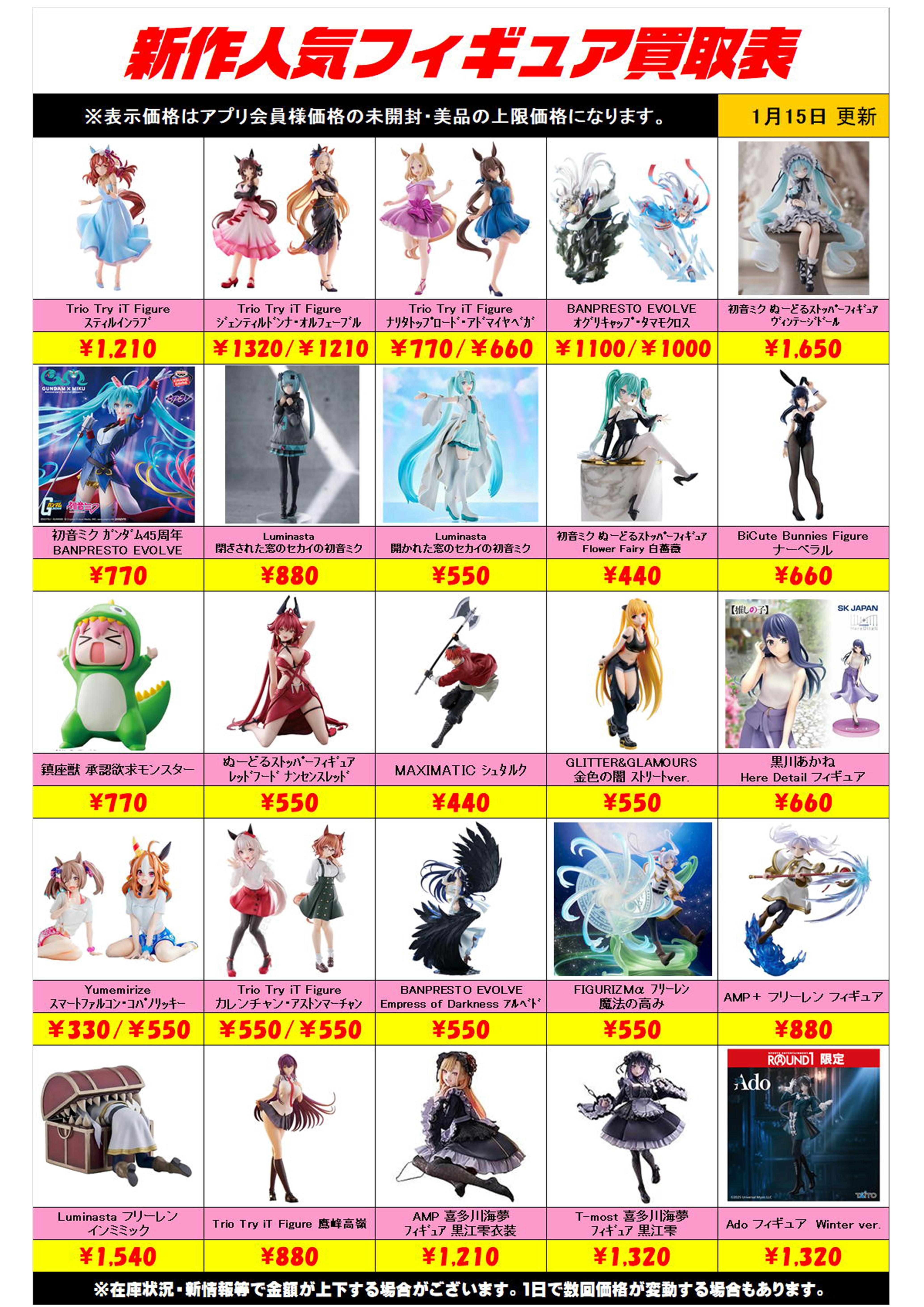 新作プライズフィギュア買取リスト更新しました！ 1/15～ プラスアップ 