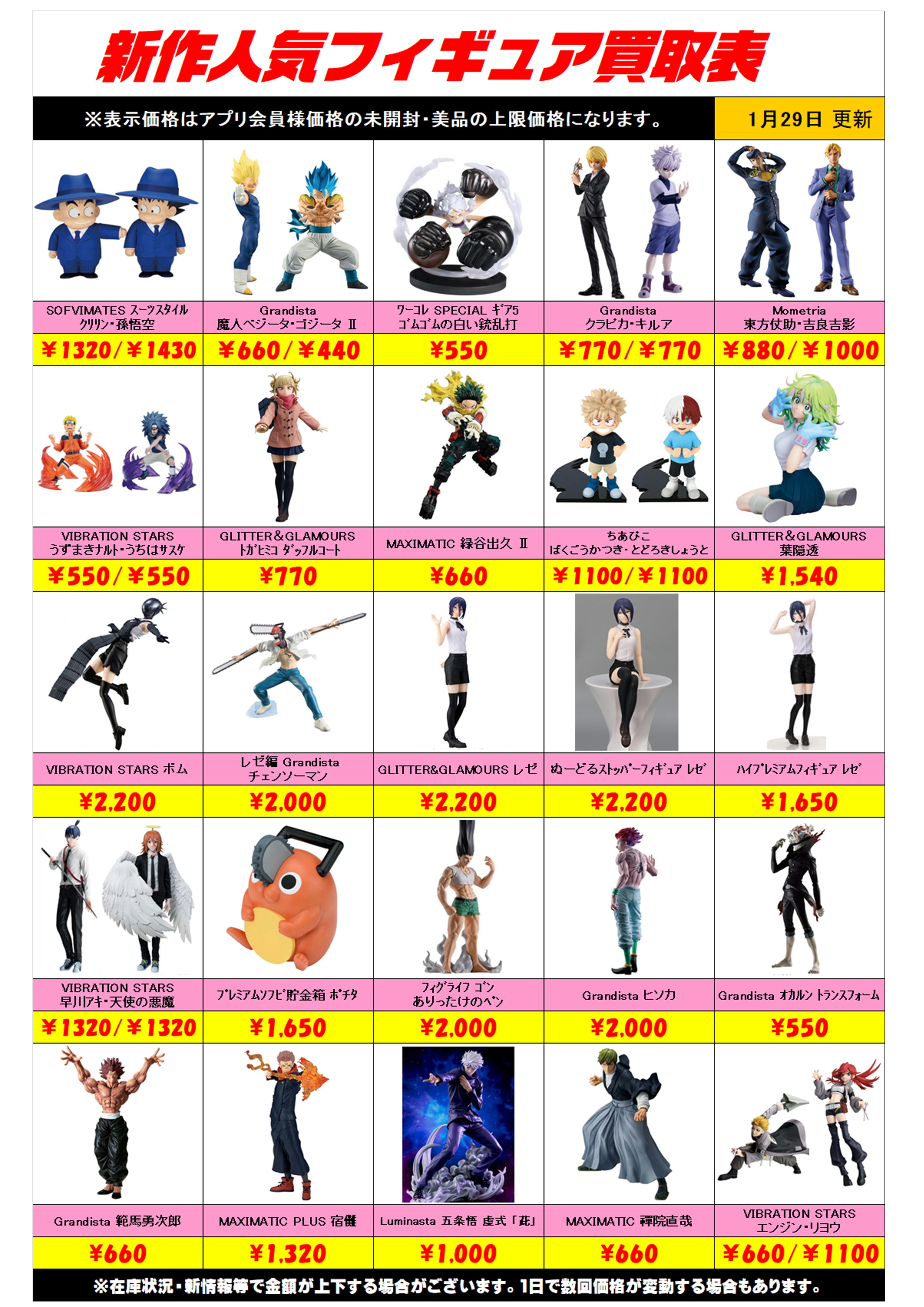 新作プライズフィギュア買取リスト更新しました！ 1/29～ プラスアップ 
