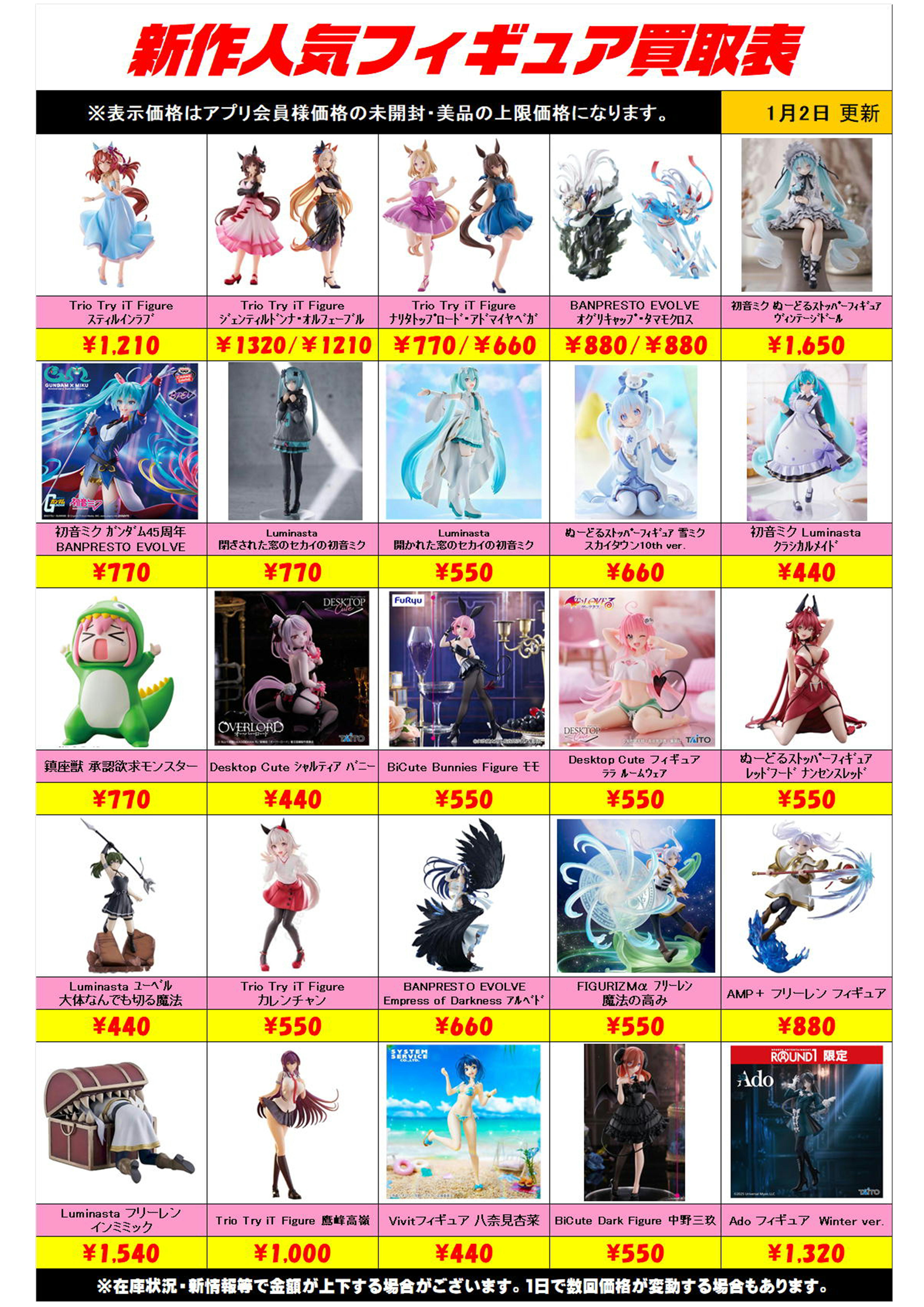 新作プライズフィギュア買取リスト更新しました！ 1/2～ プラスアップ