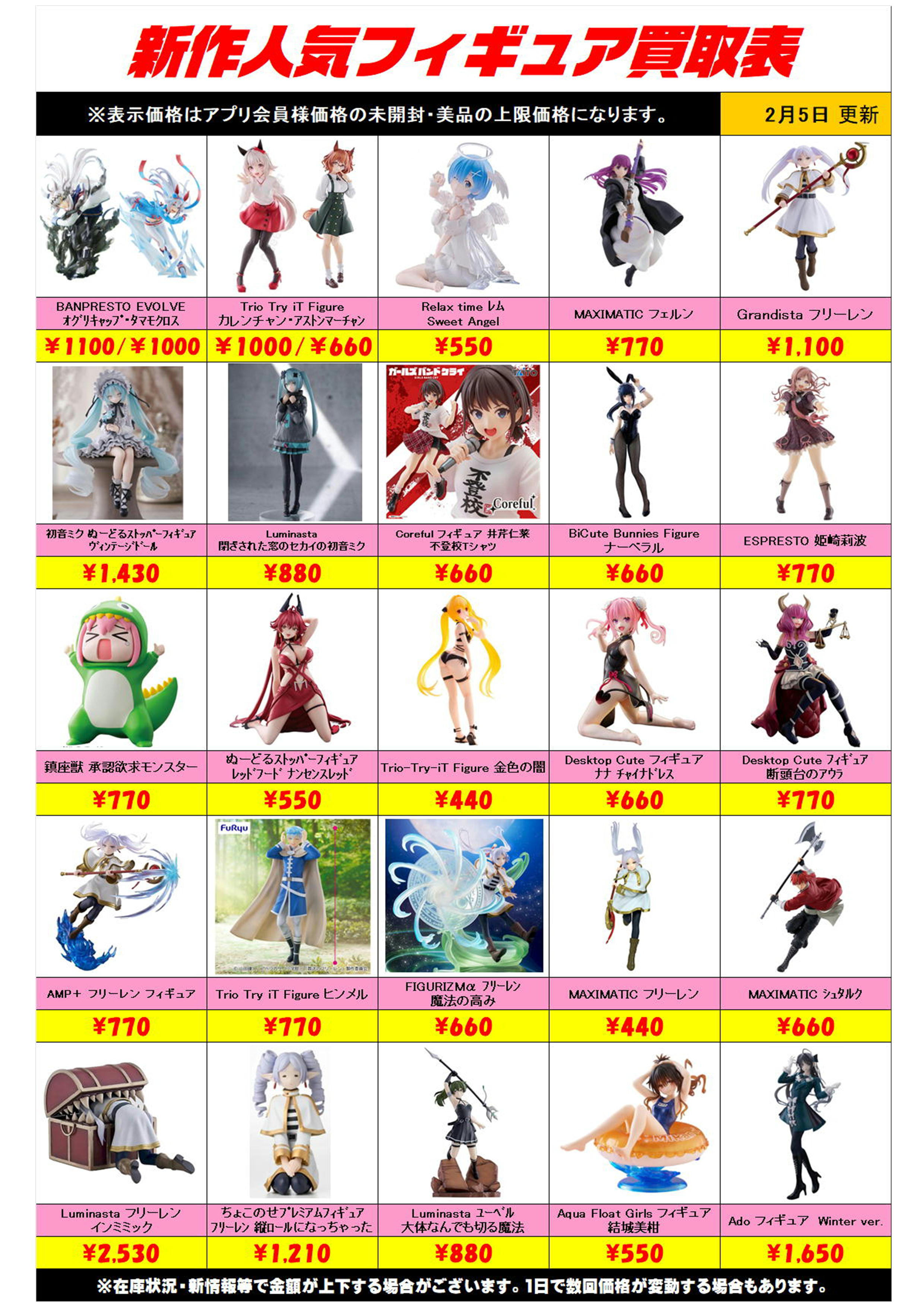 新作プライズフィギュア買取リスト更新しました！ 2/5～ プラスアップ 