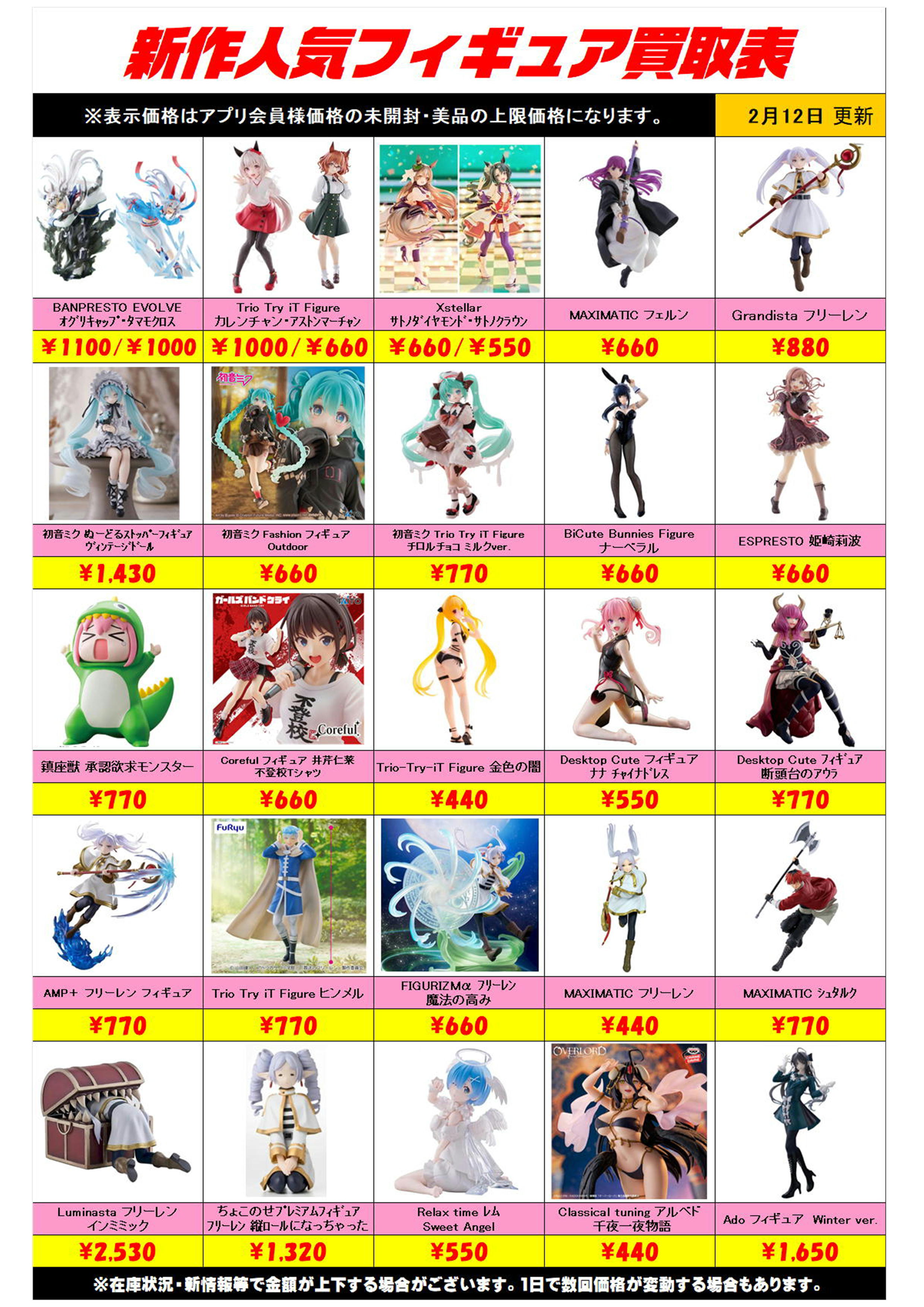 新作プライズフィギュア買取リスト更新しました！ 2/12～ プラスアップ 
