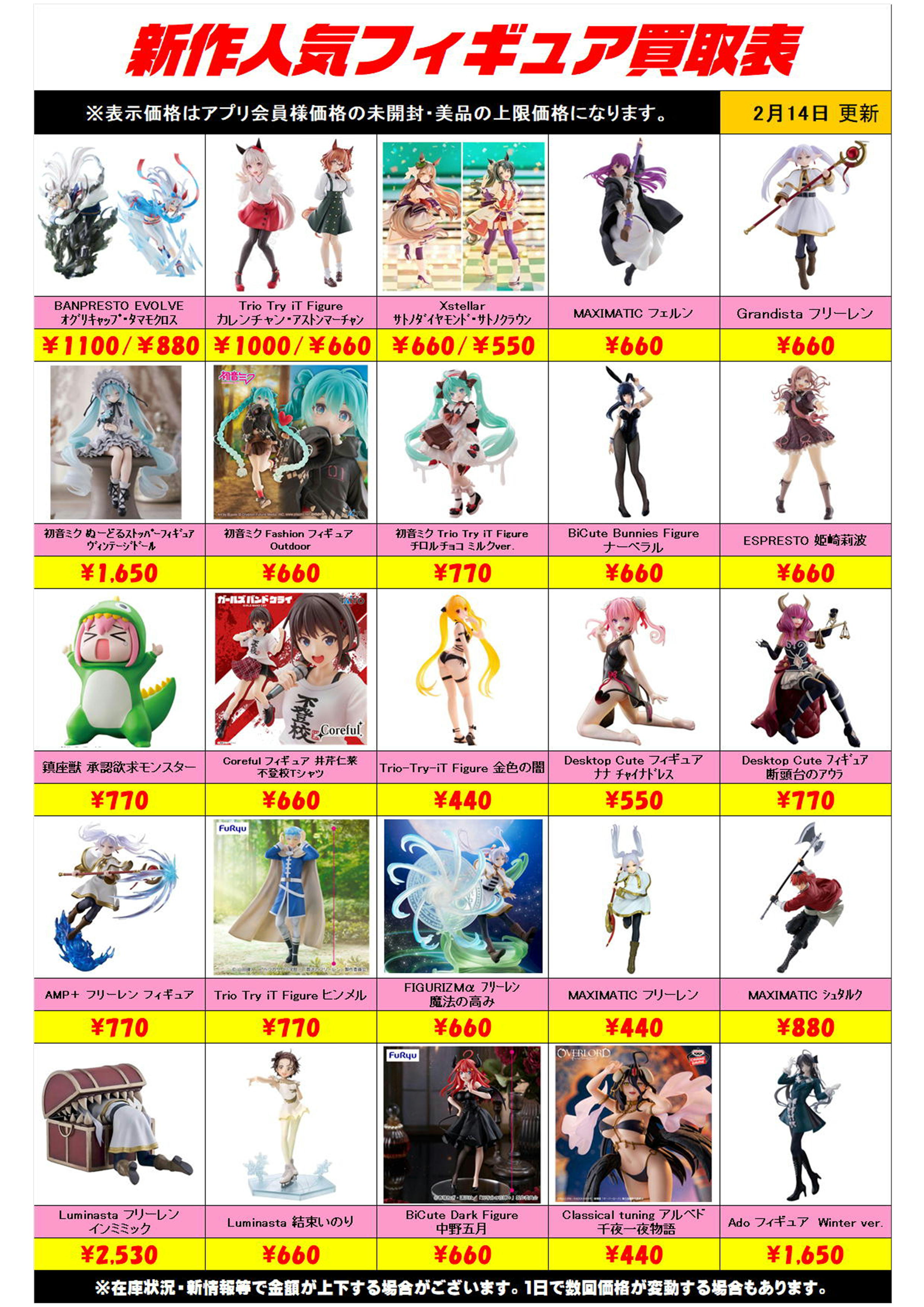 新作プライズフィギュア買取リスト更新しました！ 2/14～ プラスアップ 