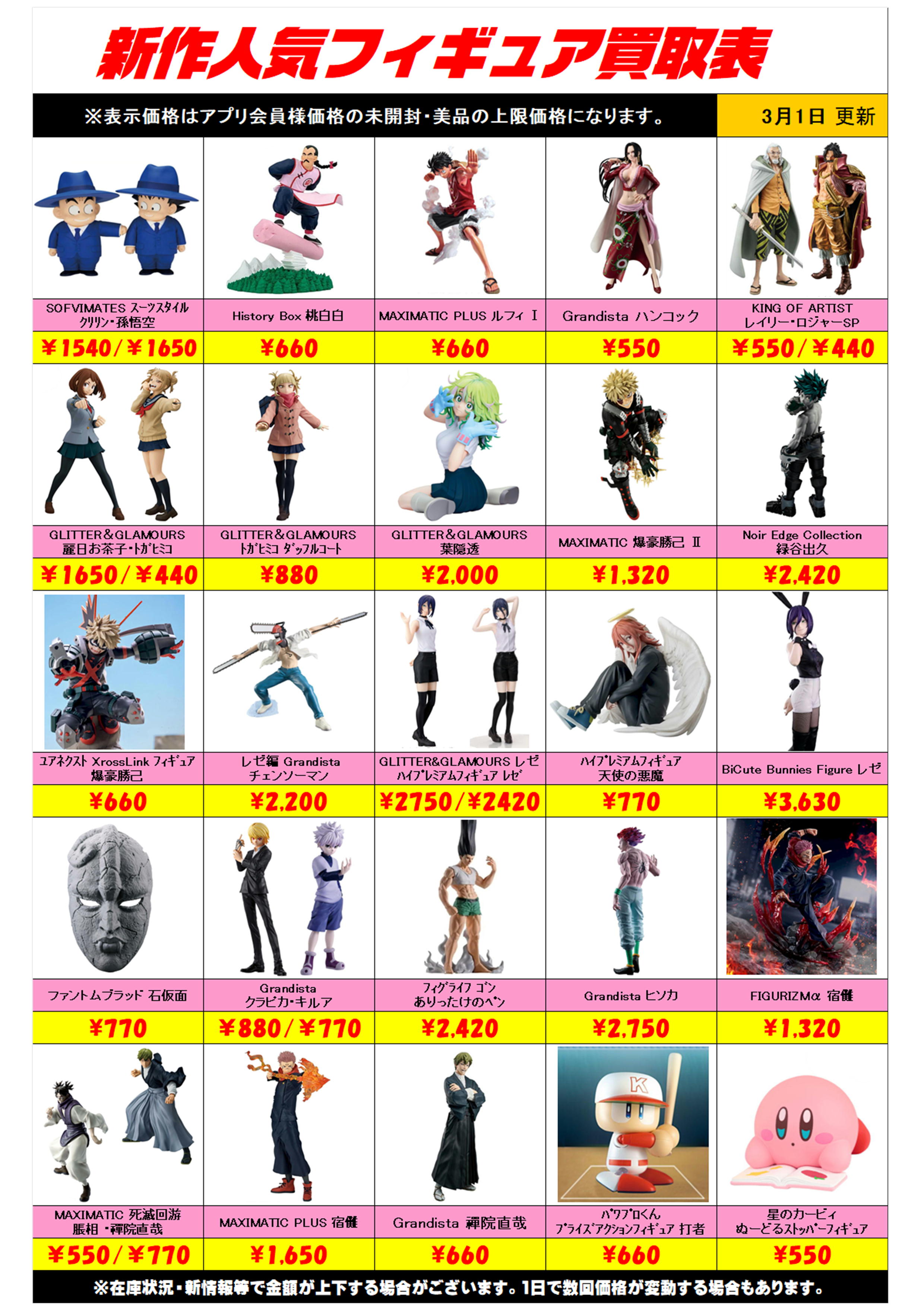 新作プライズフィギュア買取リスト更新しました！ 3/1～ プラスアップ 
