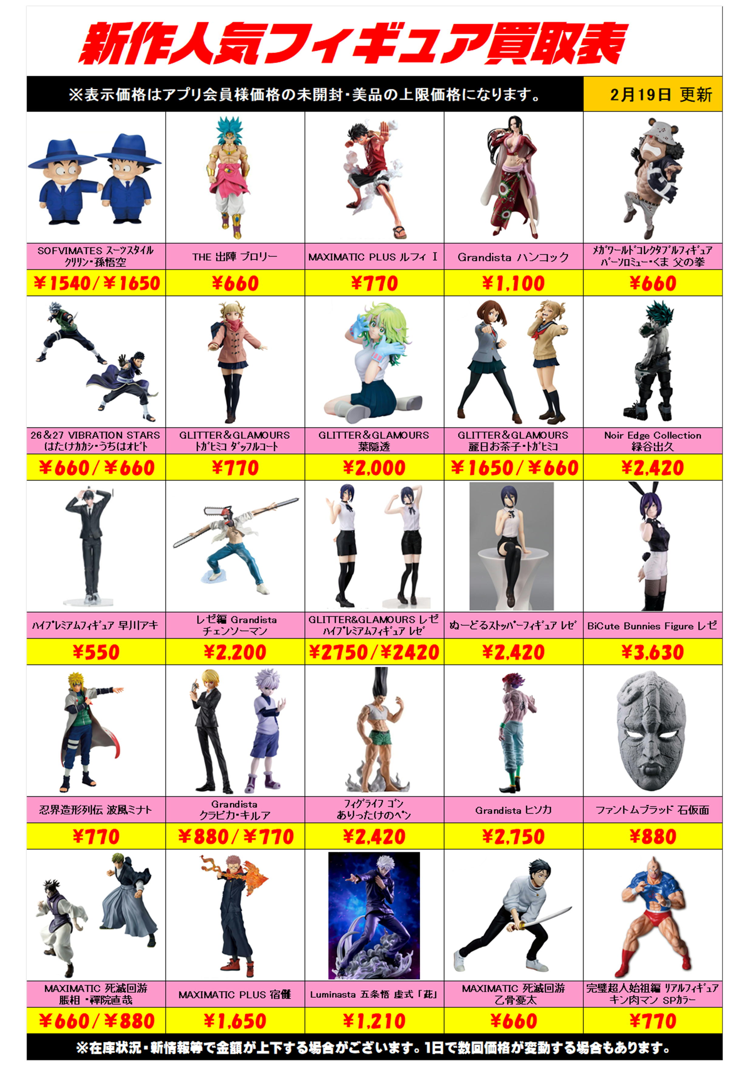 新作プライズフィギュア買取リスト更新しました！ 2/19～ プラスアップ 