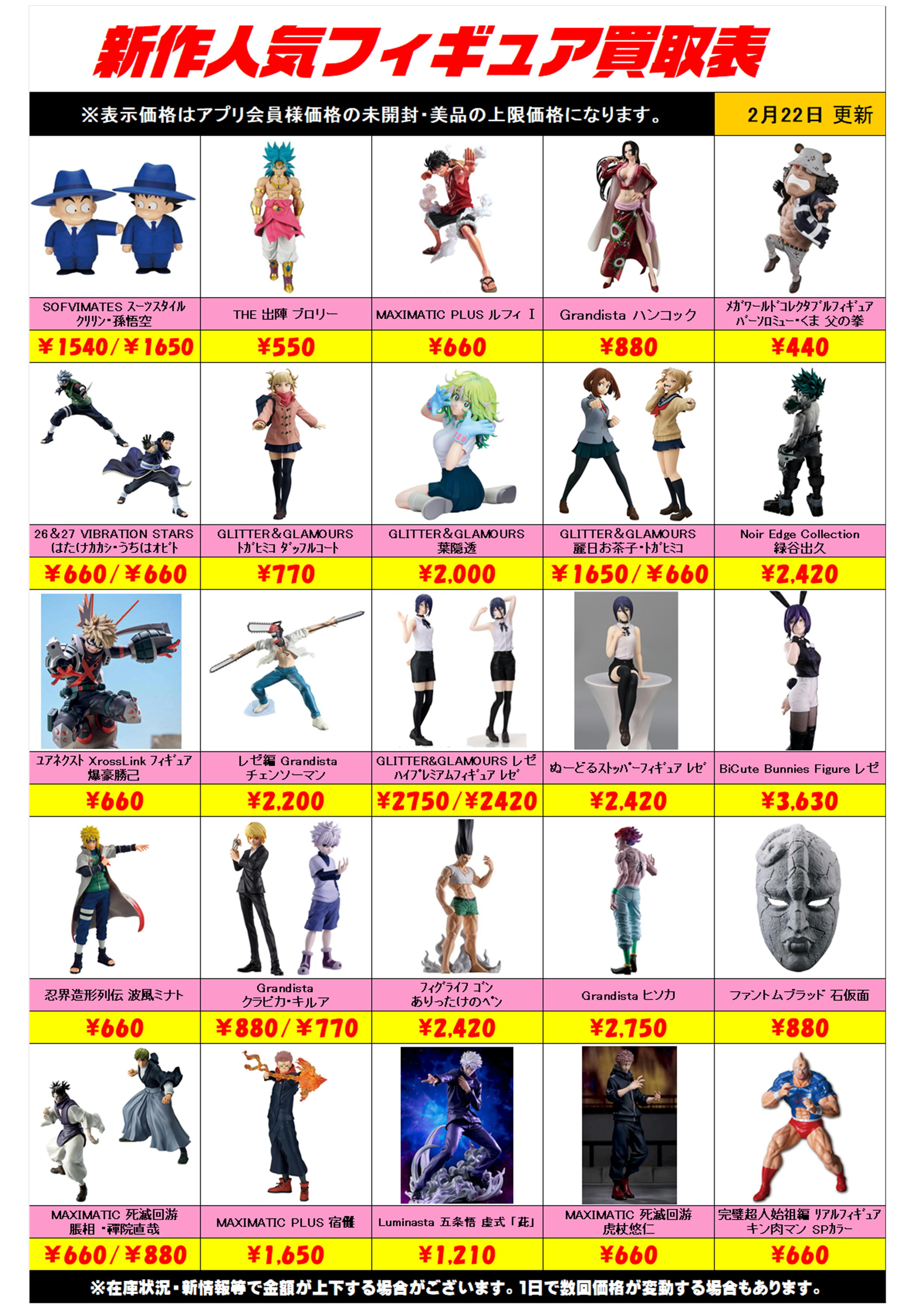 新作プライズフィギュア買取リスト更新しました！ 2/22～ プラスアップ 