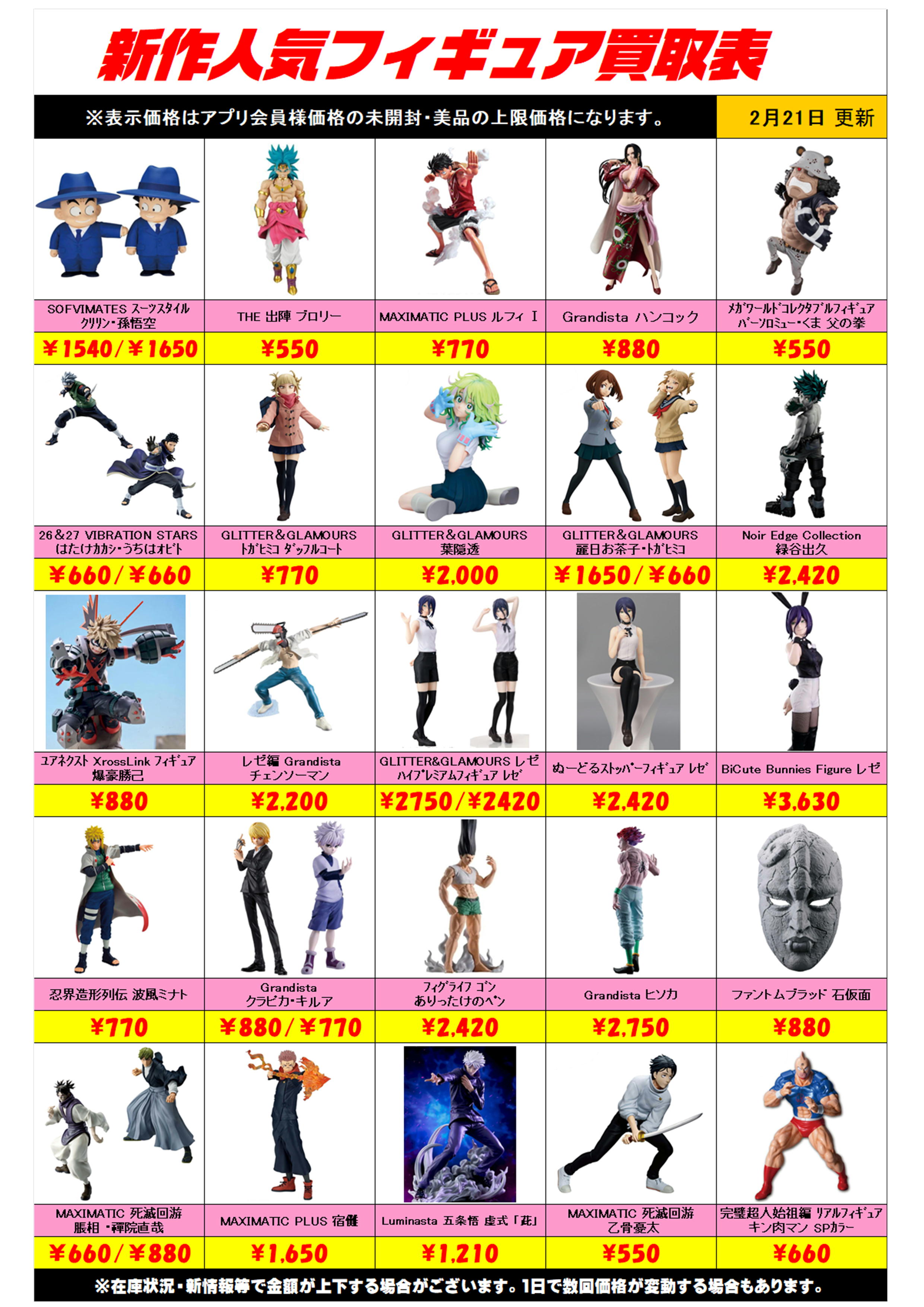 新作プライズフィギュア買取リスト更新しました！ 2/21～ プラスアップ 
