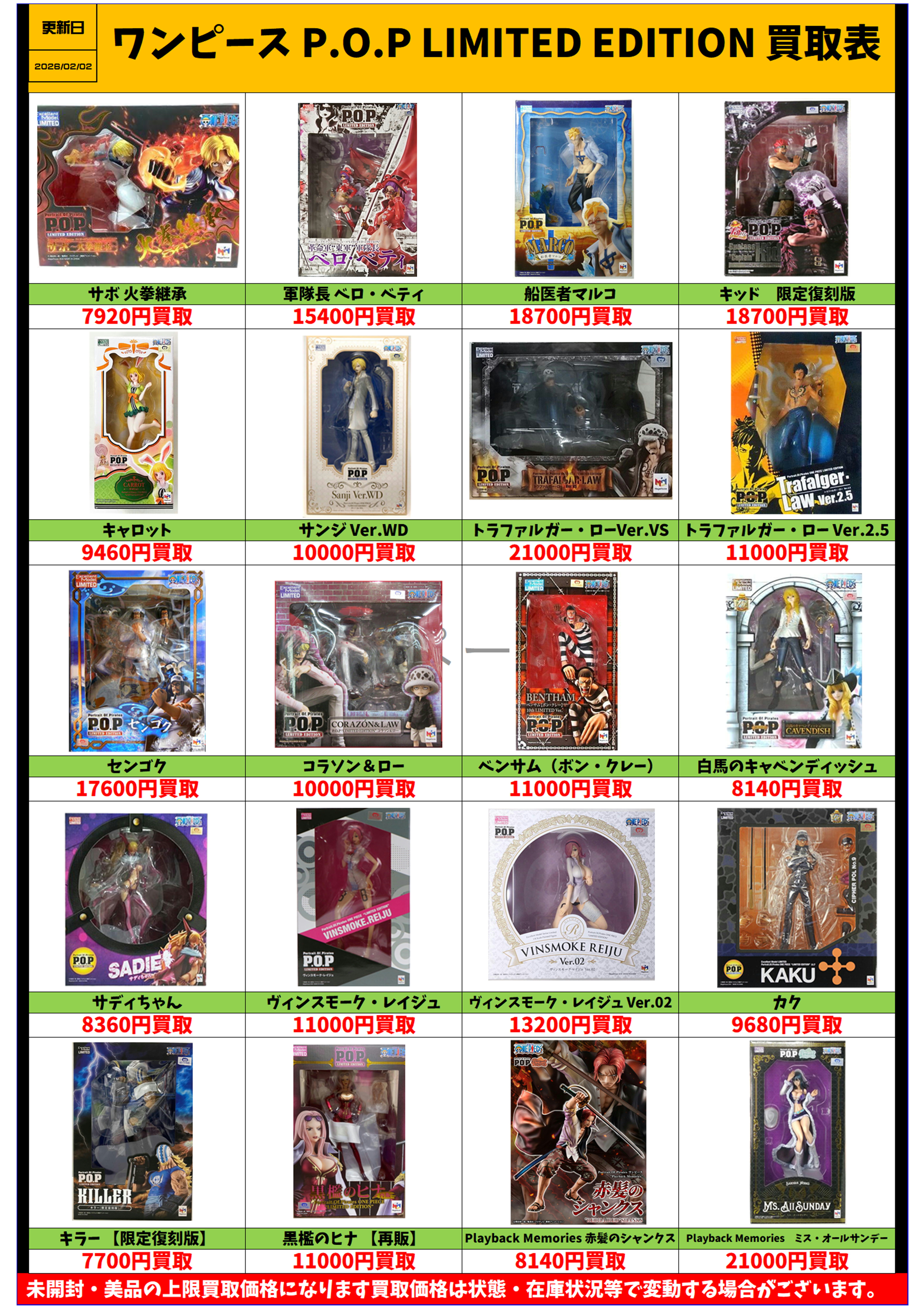 ワンピース P.O.P LIMITED EDITION playback memories シリーズ 買取表