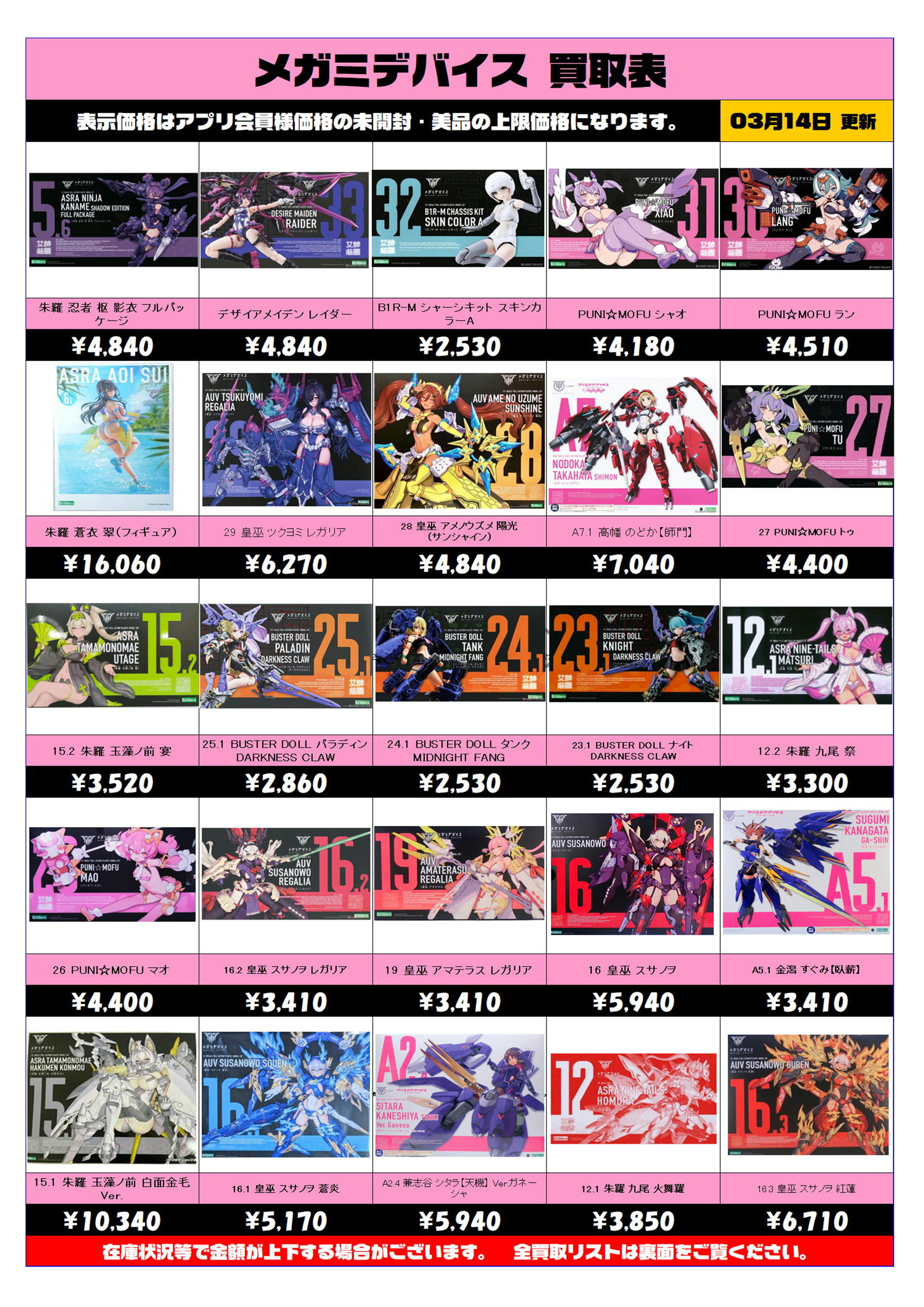 美少女プラモデル『メガミデバイス』買取リスト更新です 3/14～ | 千葉 
