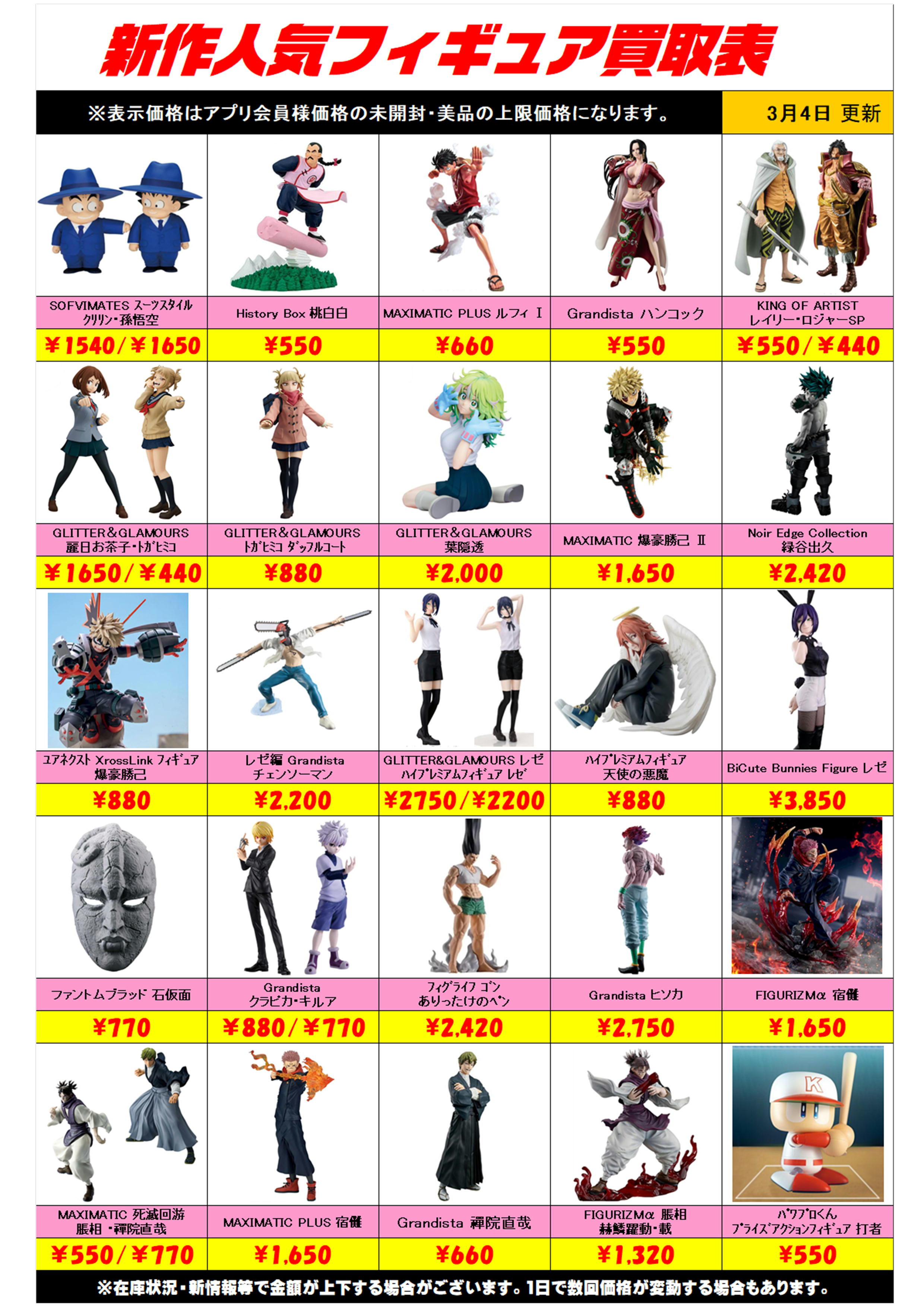 新作プライズフィギュア買取リスト更新しました！ 3/4～ プラスアップ 