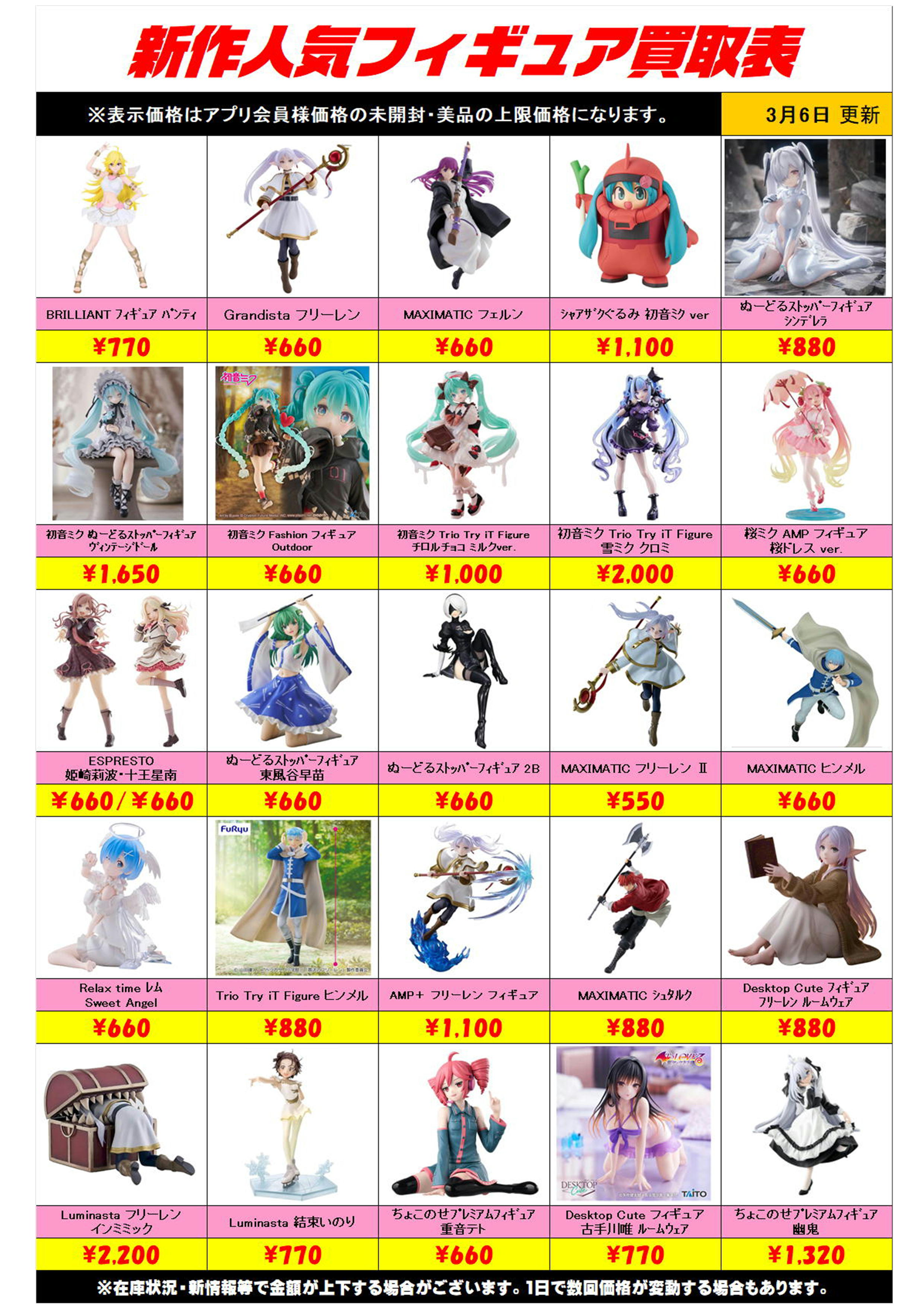 新作プライズフィギュア買取リスト更新しました！ 3/6～ プラスアップ 