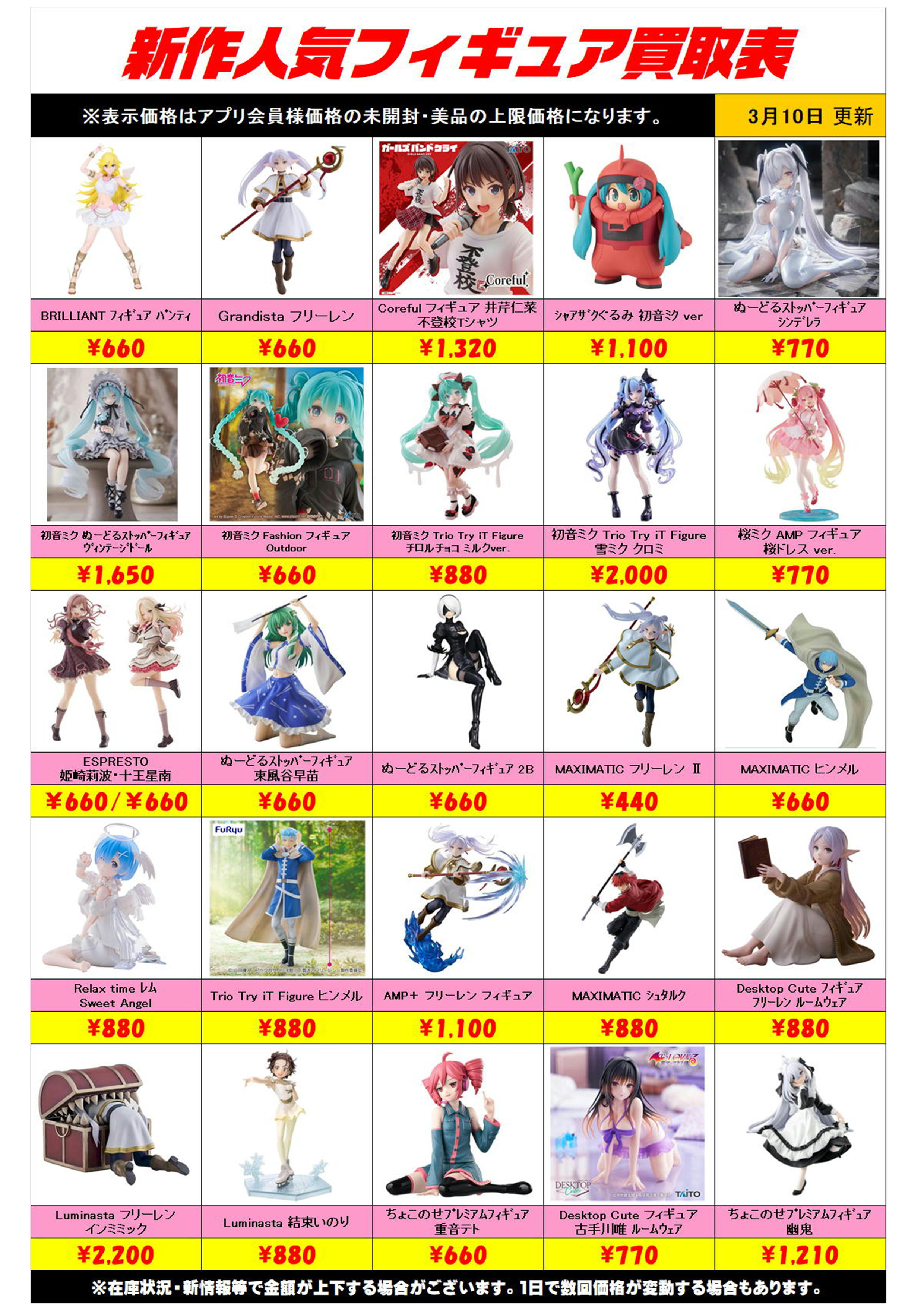新作プライズフィギュア買取リスト更新しました！ 3/10～ プラスアップ 