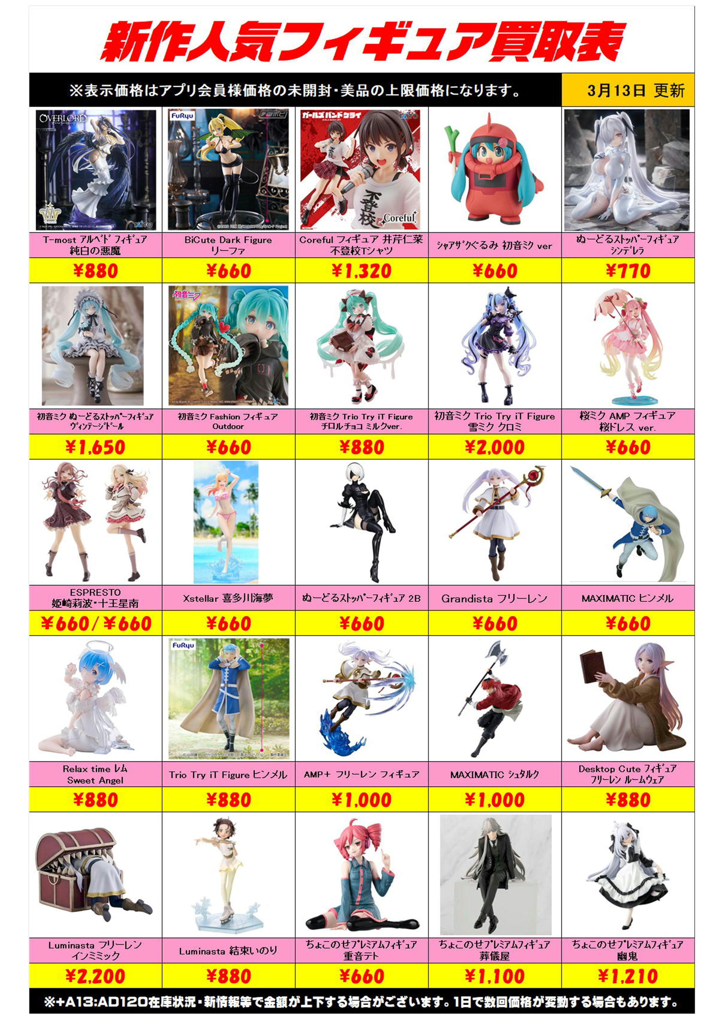 新作プライズフィギュア買取リスト更新しました！ 3/13～ プラスアップ 