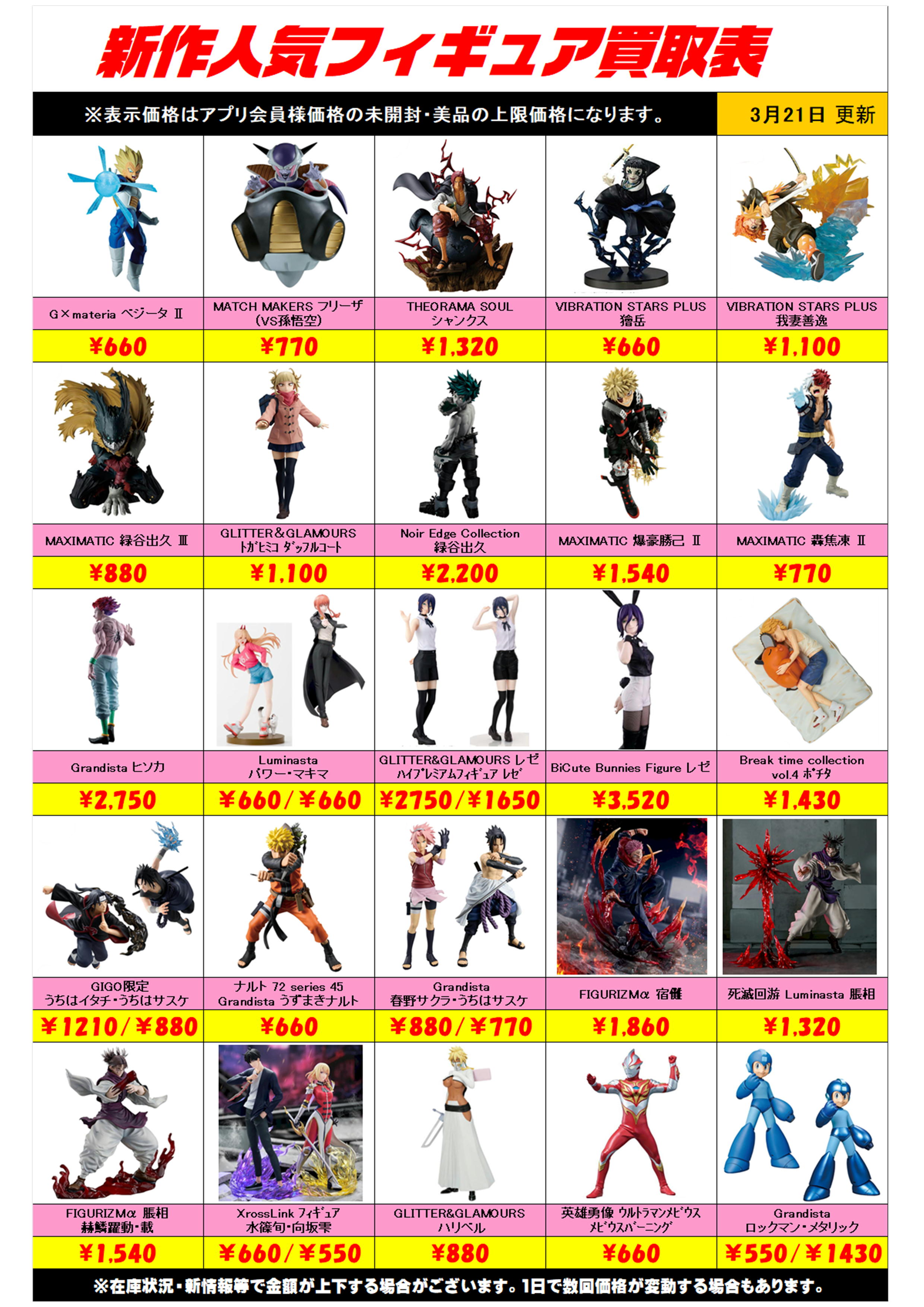新作プライズフィギュア買取リスト更新しました！ 3/21～ プラスアップ 