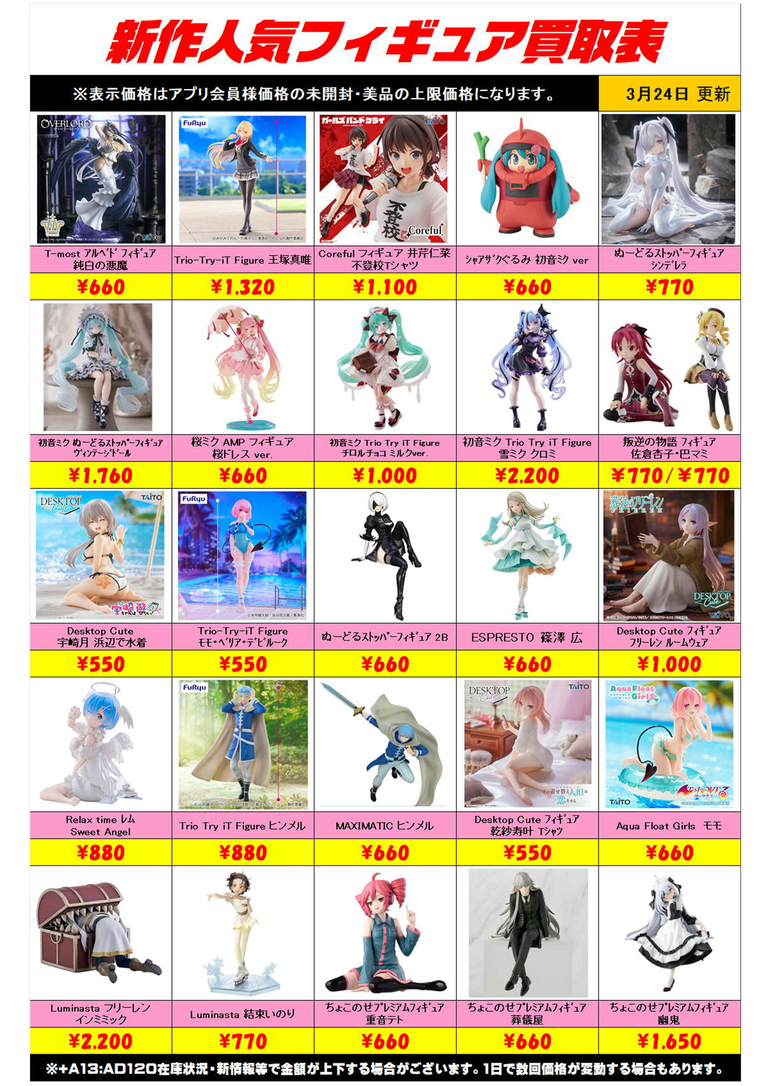 新作プライズフィギュア買取リスト更新しました！ 3/24～ プラスアップ 