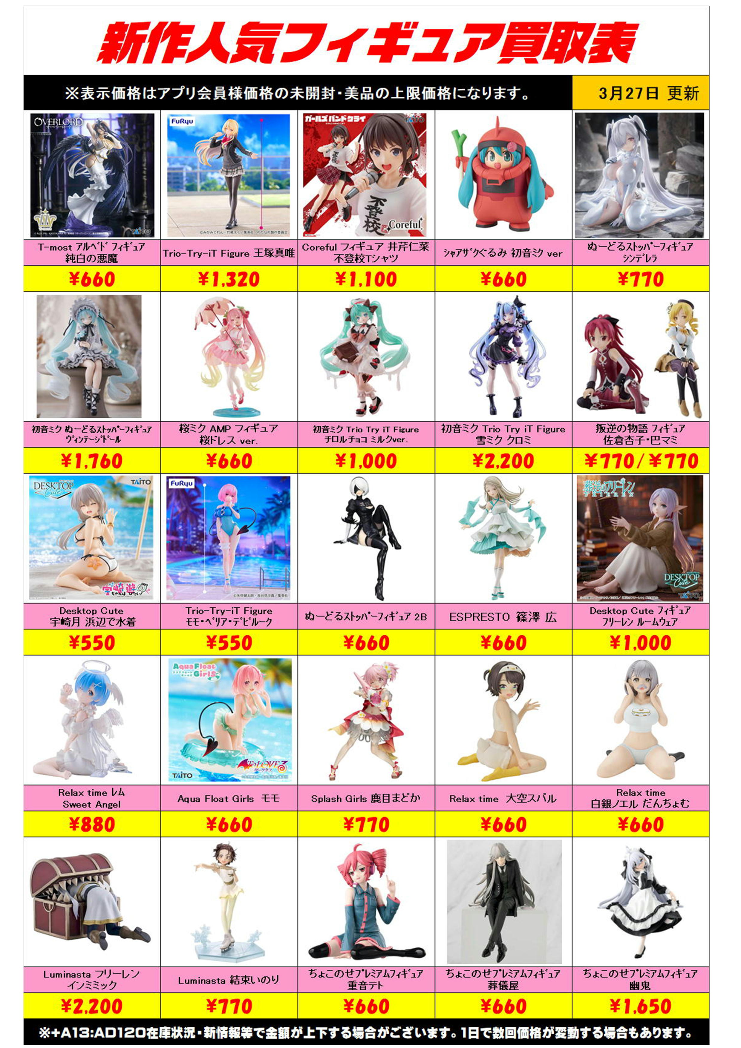 新作プライズフィギュア買取リスト更新しました！ 3/26～ プラスアップ 