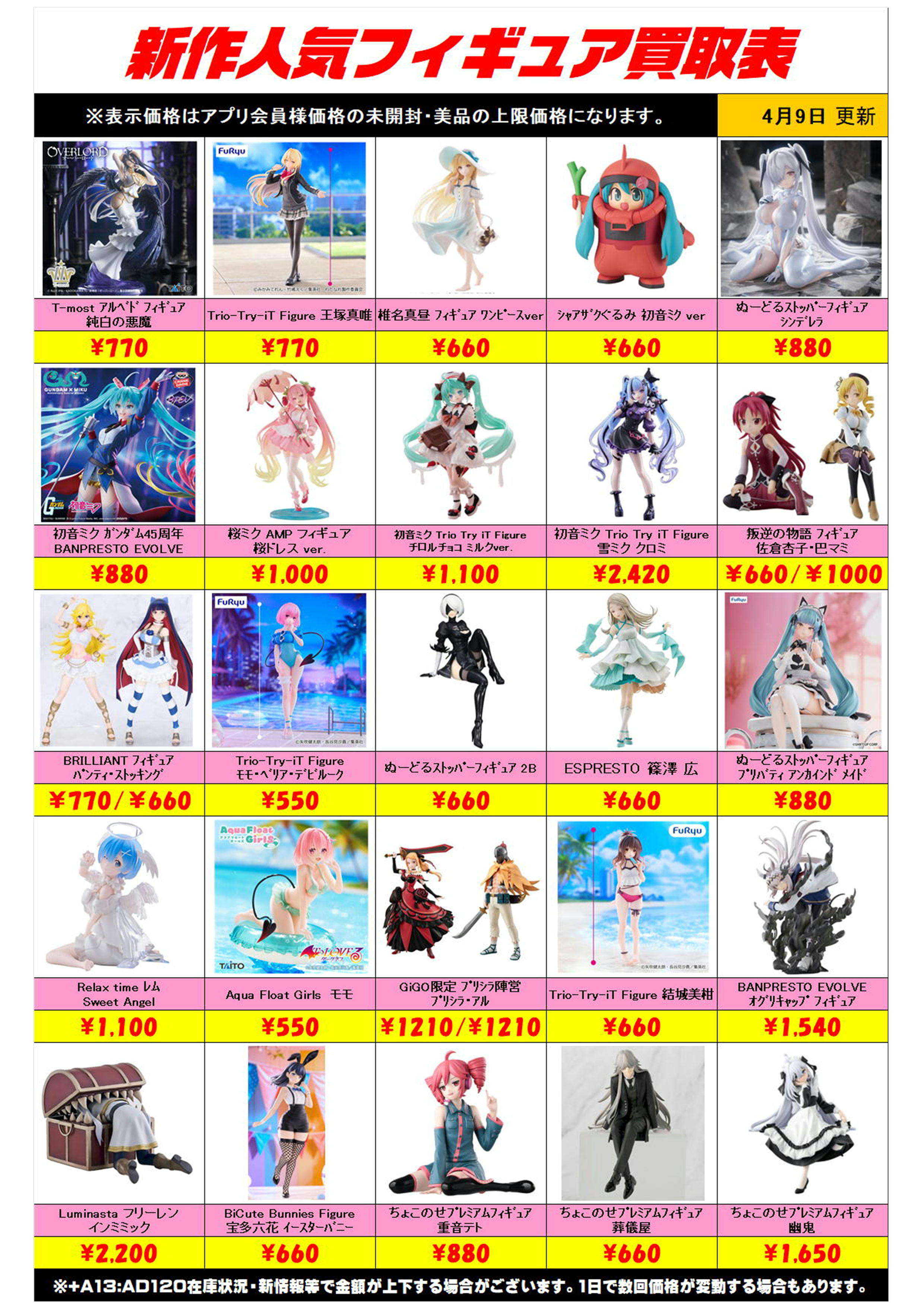新作プライズフィギュア買取リスト更新しました！ 4/9～ プラスアップ 