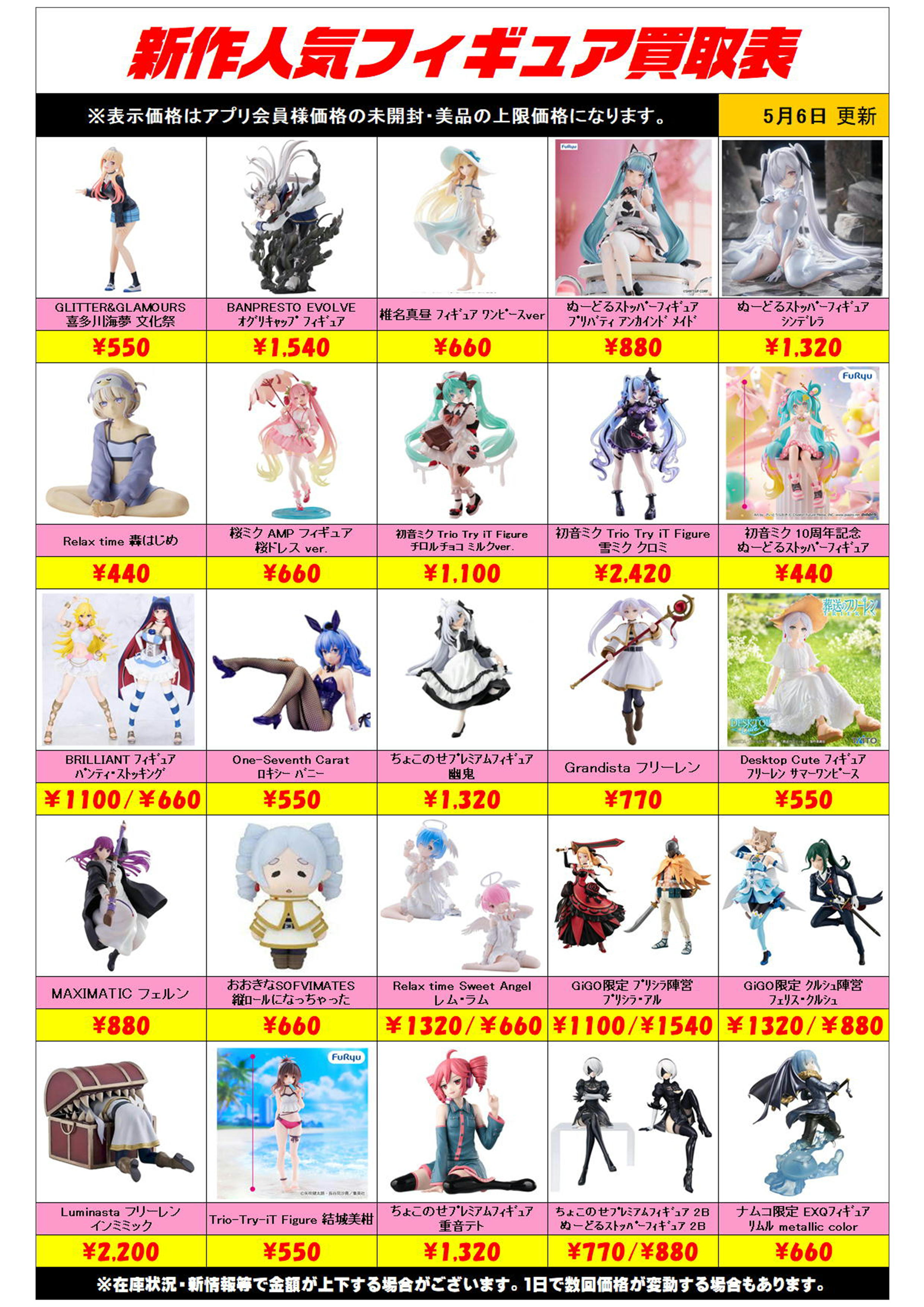新作プライズフィギュア買取リスト更新しました！ 5/6～ プラスアップ 