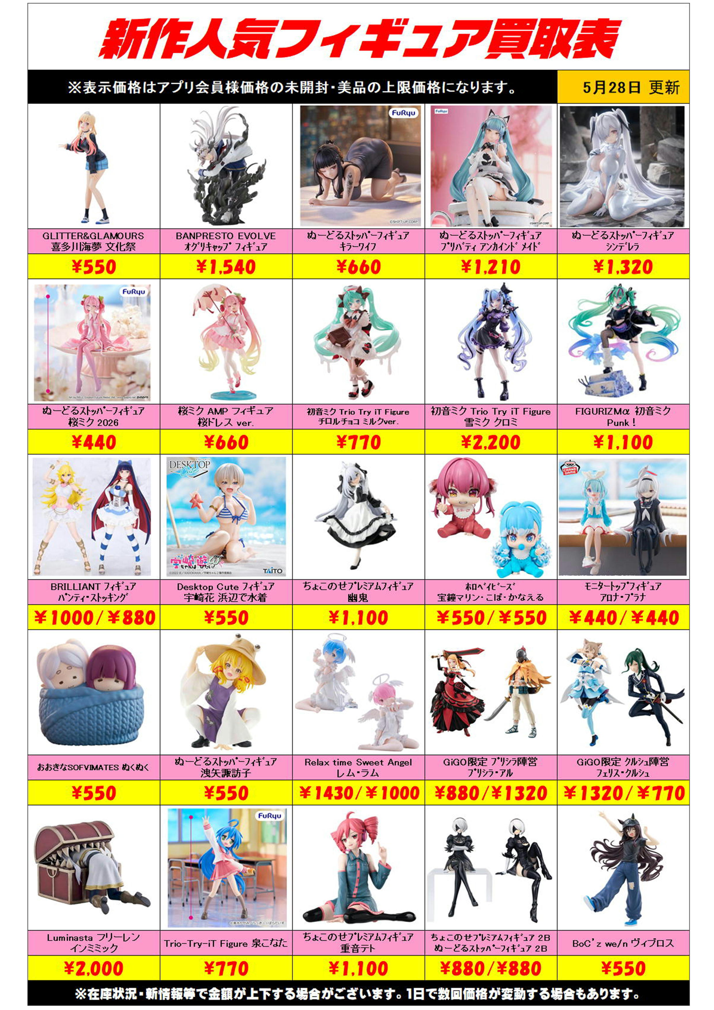 新作プライズフィギュア買取リスト更新しました！ 5/28～ プラスアップ 