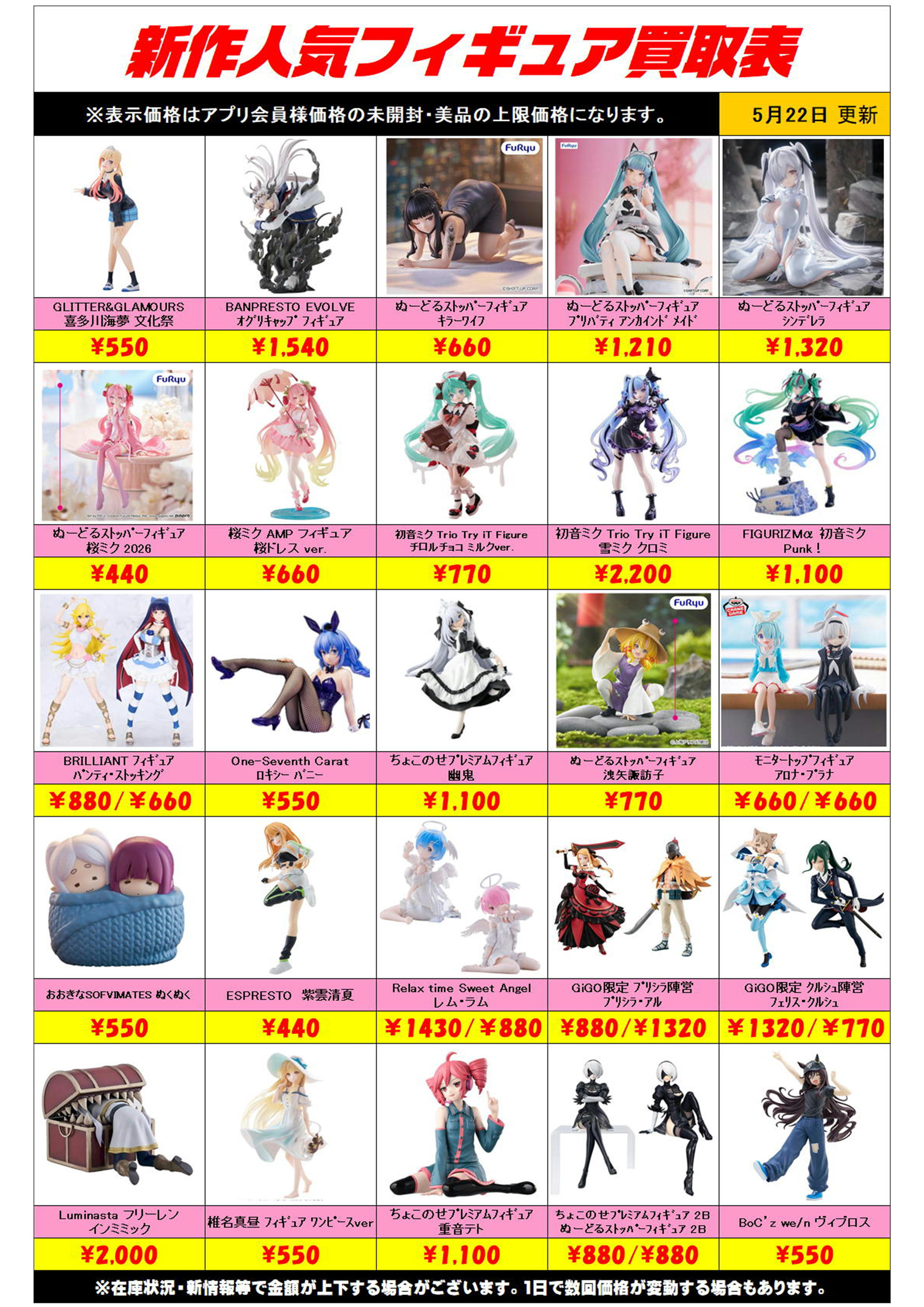 新作プライズフィギュア買取リスト更新しました！ 5/22～ プラスアップ 