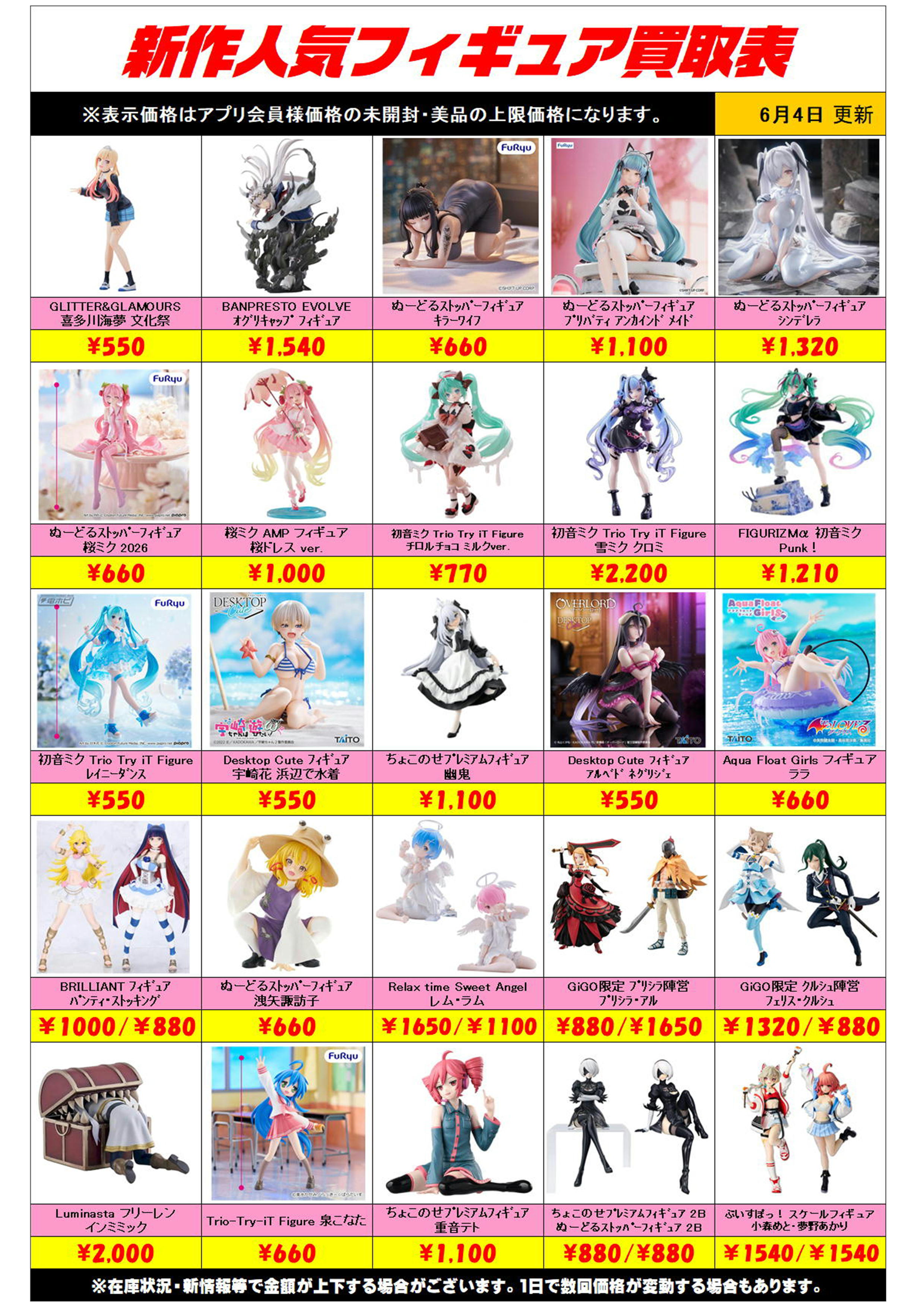 新作プライズフィギュア買取リスト更新しました！ 6/4～ プラスアップ 