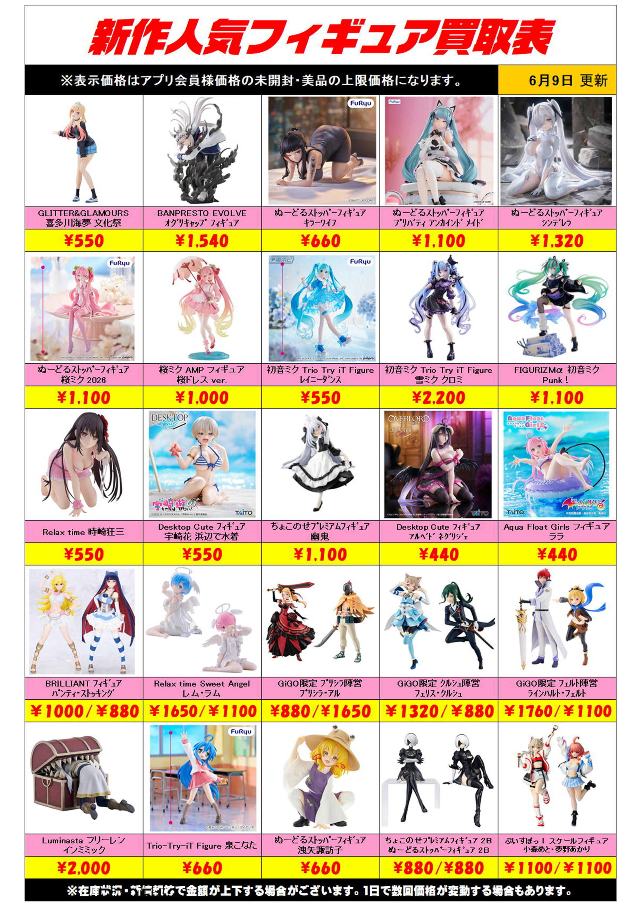 新作プライズフィギュア買取リスト更新しました！ 6/9～ プラスアップ 