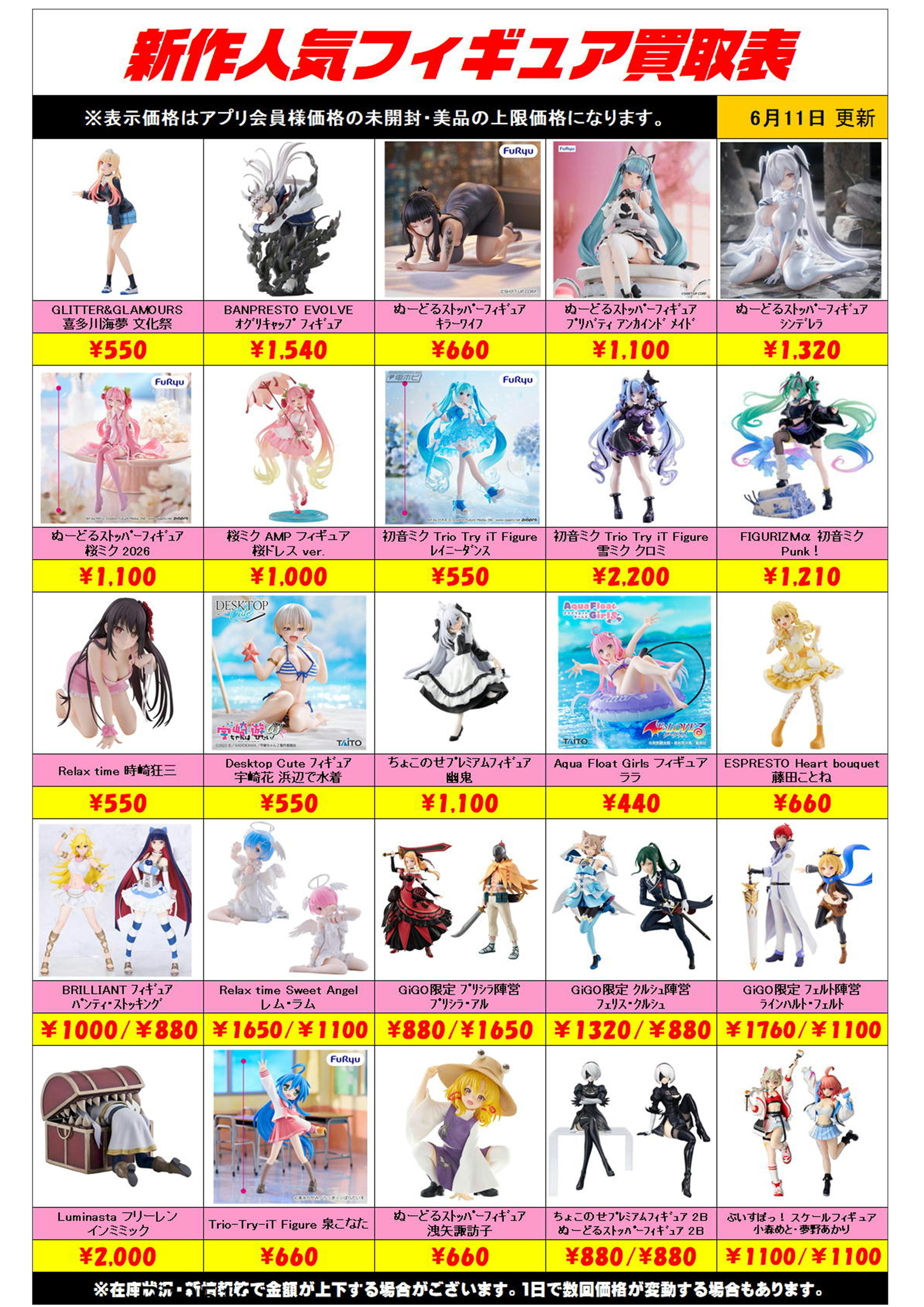 新作プライズフィギュア買取リスト更新しました！ 6/11～ プラスアップ 