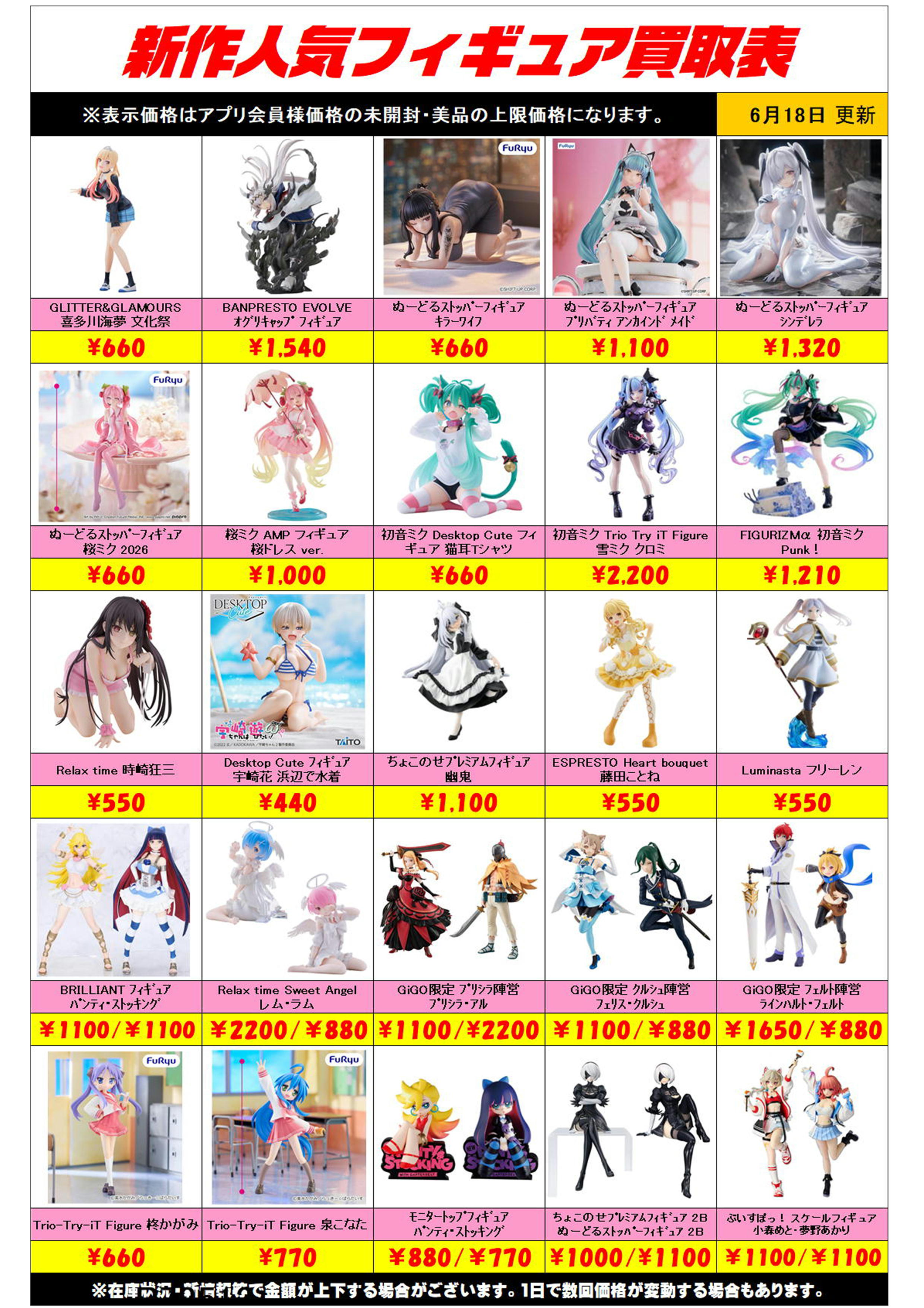 新作プライズフィギュア買取リスト更新しました！ 6/18～ プラスアップ 