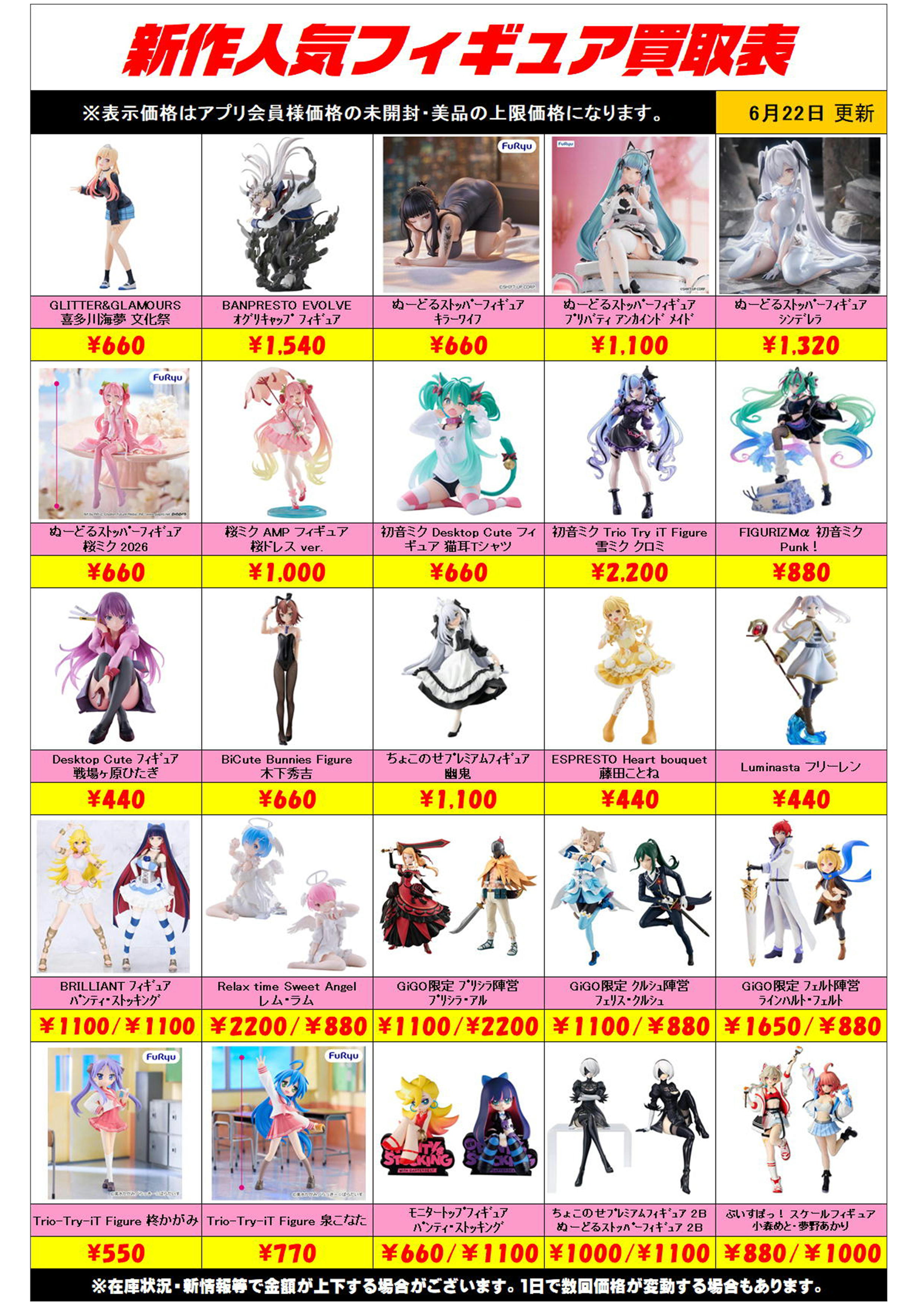 新作プライズフィギュア買取リスト更新しました！ 6/22～ プラスアップ 