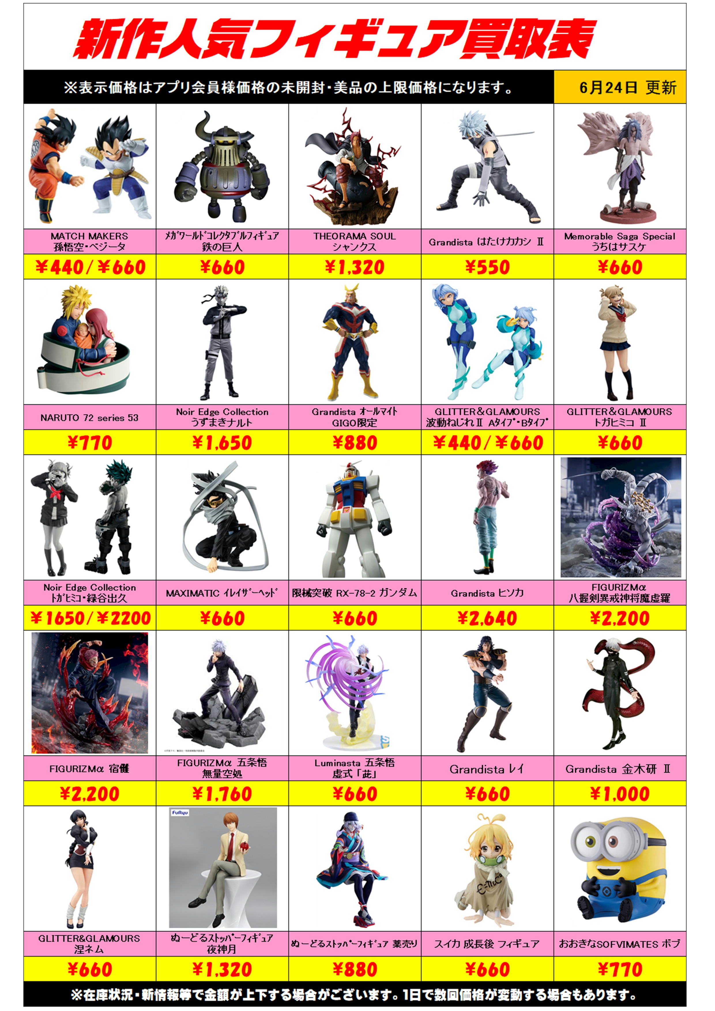 新作プライズフィギュア買取リスト更新しました！ 6/24～ プラスアップ 