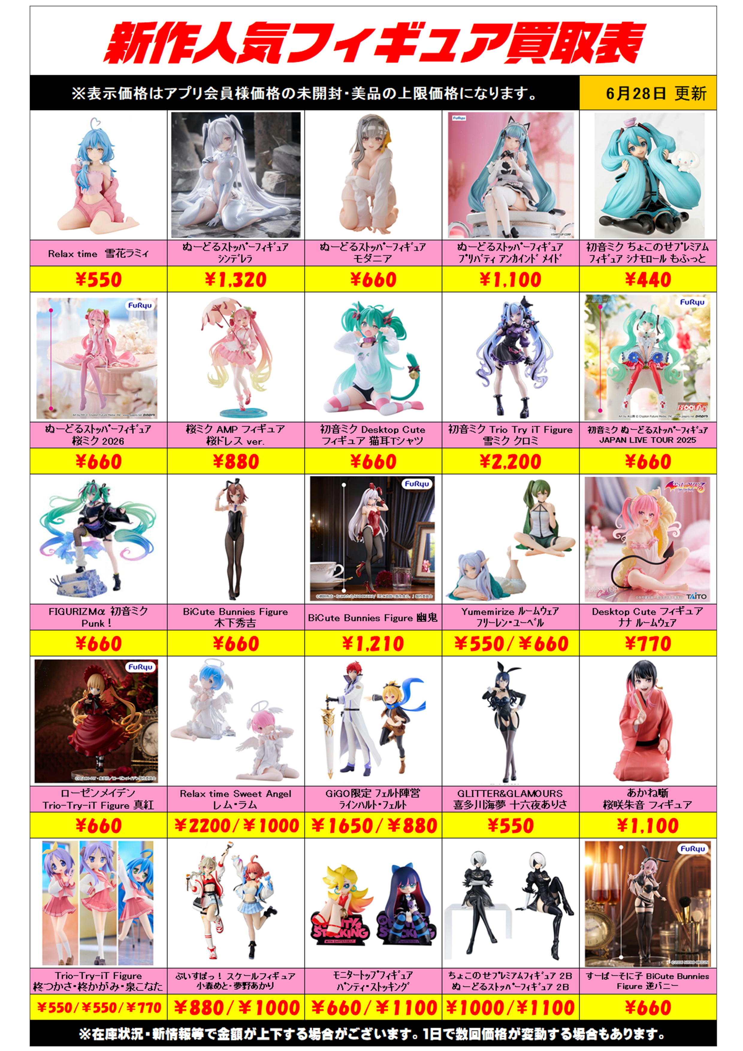 新作プライズフィギュア買取リスト更新しました！ 6/28～ プラスアップ 