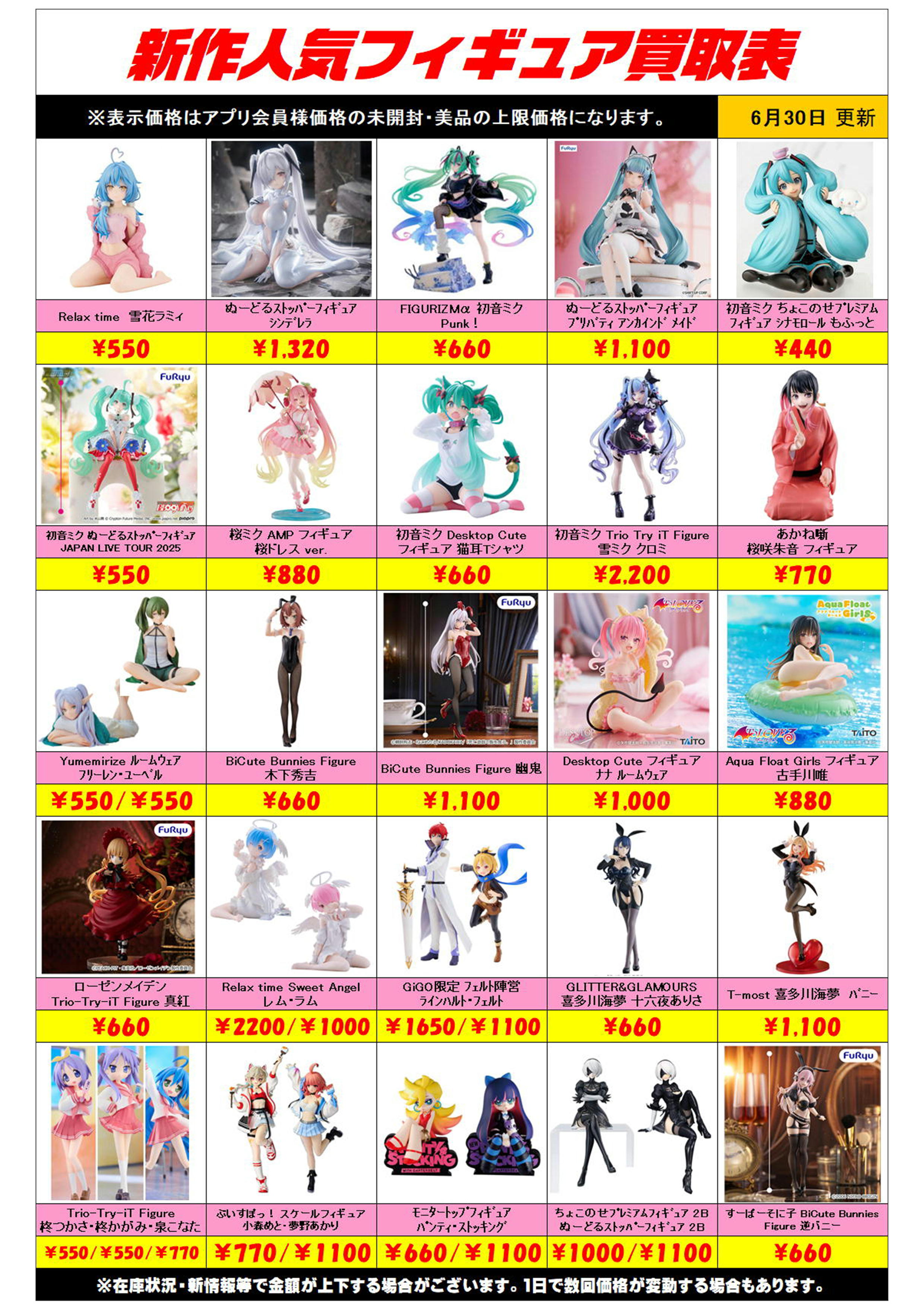 新作プライズフィギュア買取リスト更新しました！ 6/30～ プラスアップ 
