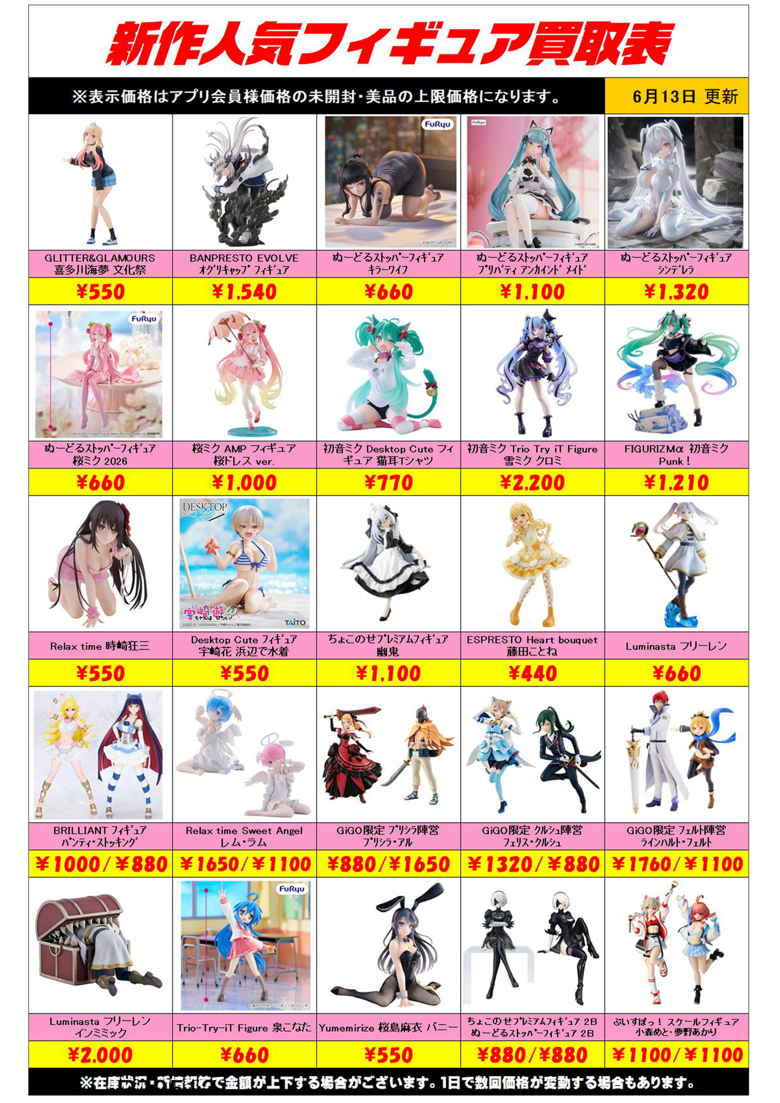 新作プライズフィギュア買取リスト更新しました！ 6/13～ プラスアップ