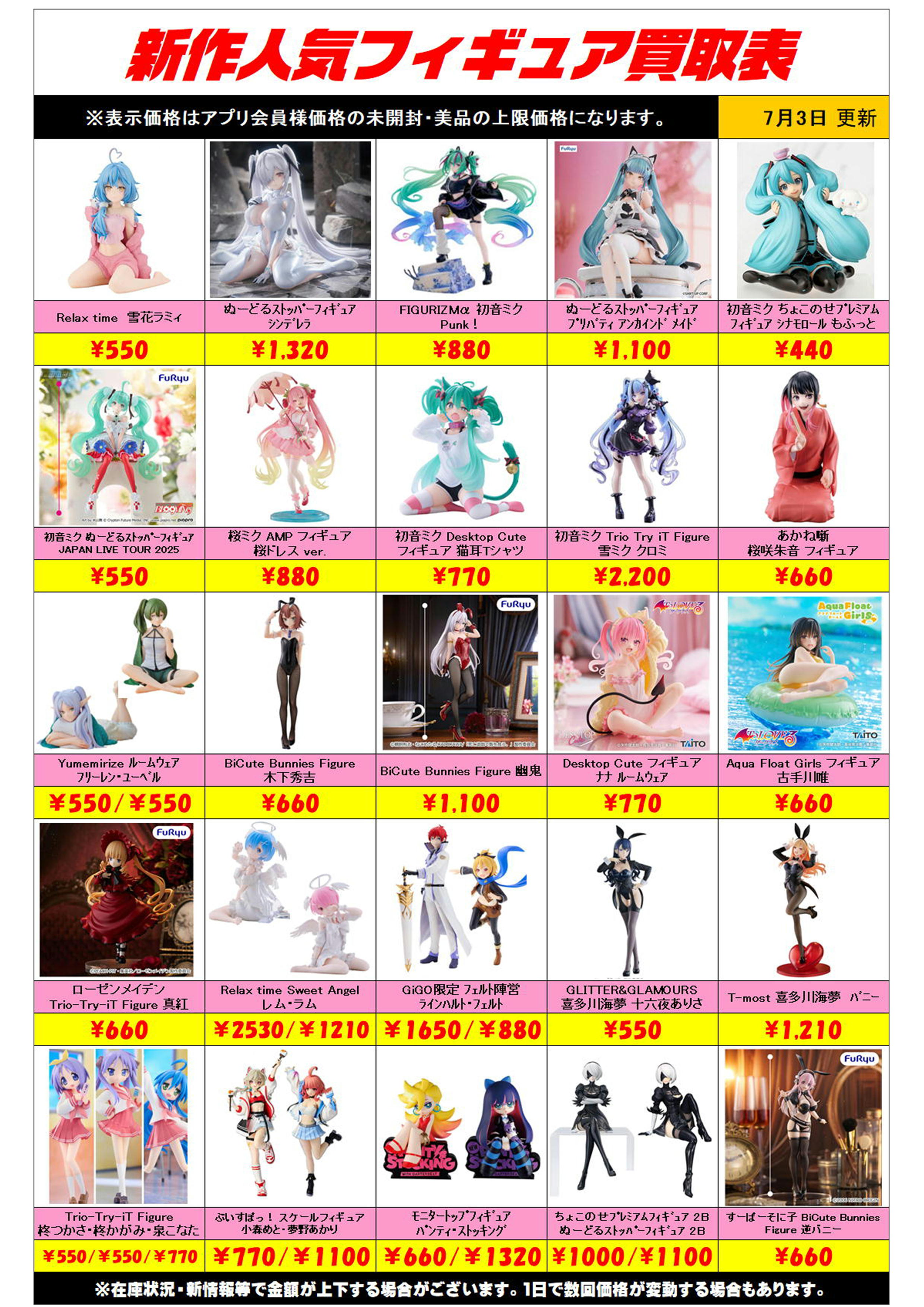 新作プライズフィギュア買取リスト更新しました！ 7/3～ プラスアップ 